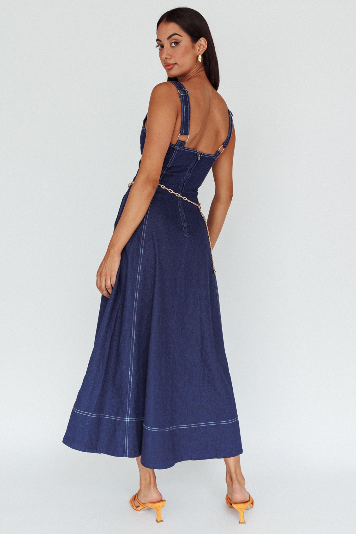 Laureen Pocket Maxi Dress Denim Indigo-Maymioy