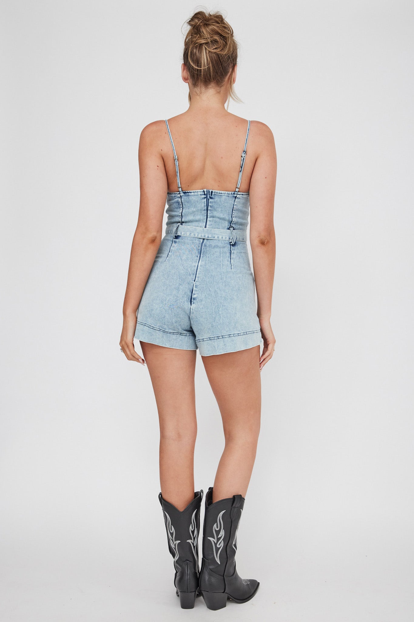Laureen Pocket Romper Denim-Maymioy