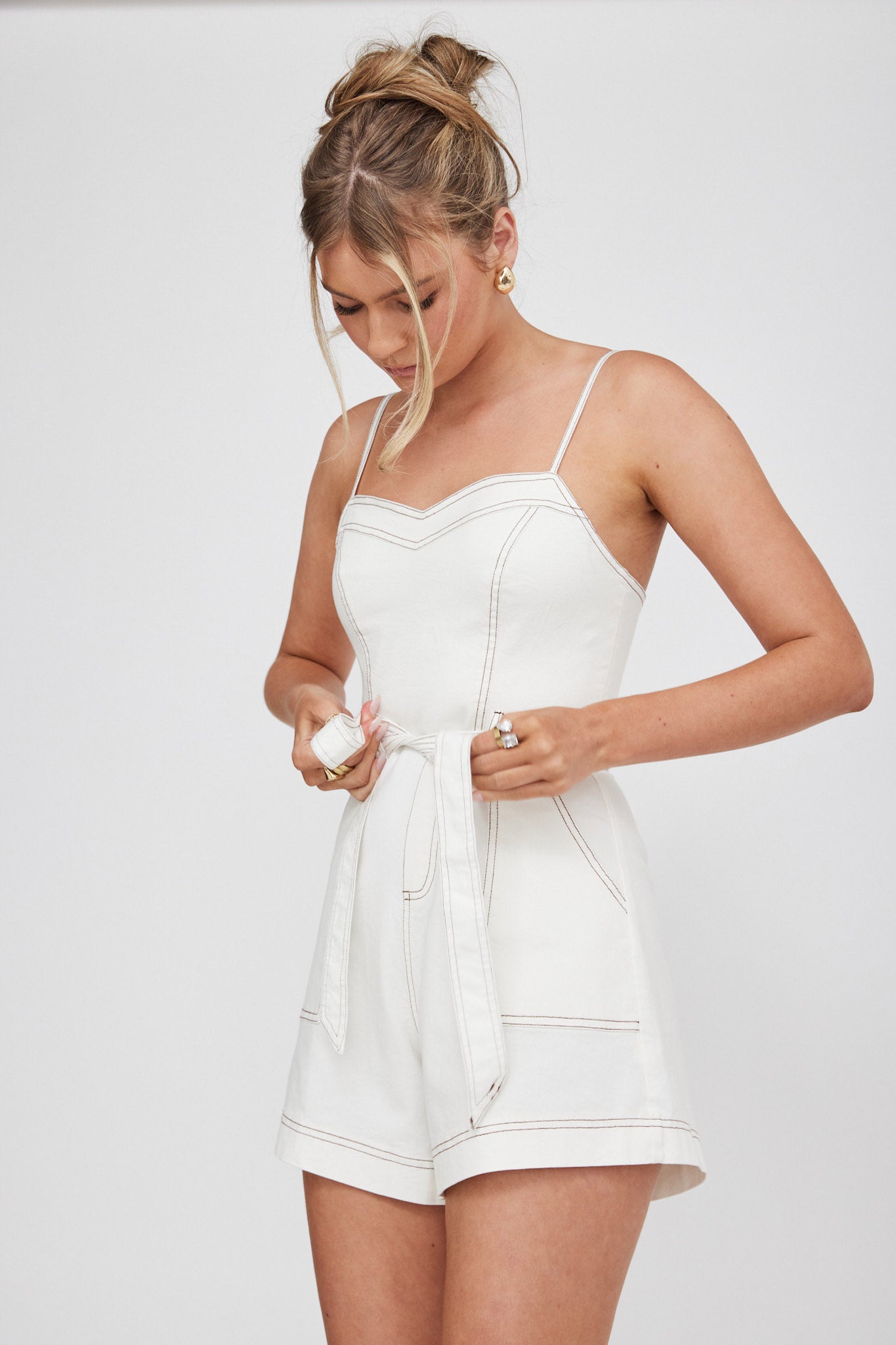 Laureen Pocket Romper White-Maymioy