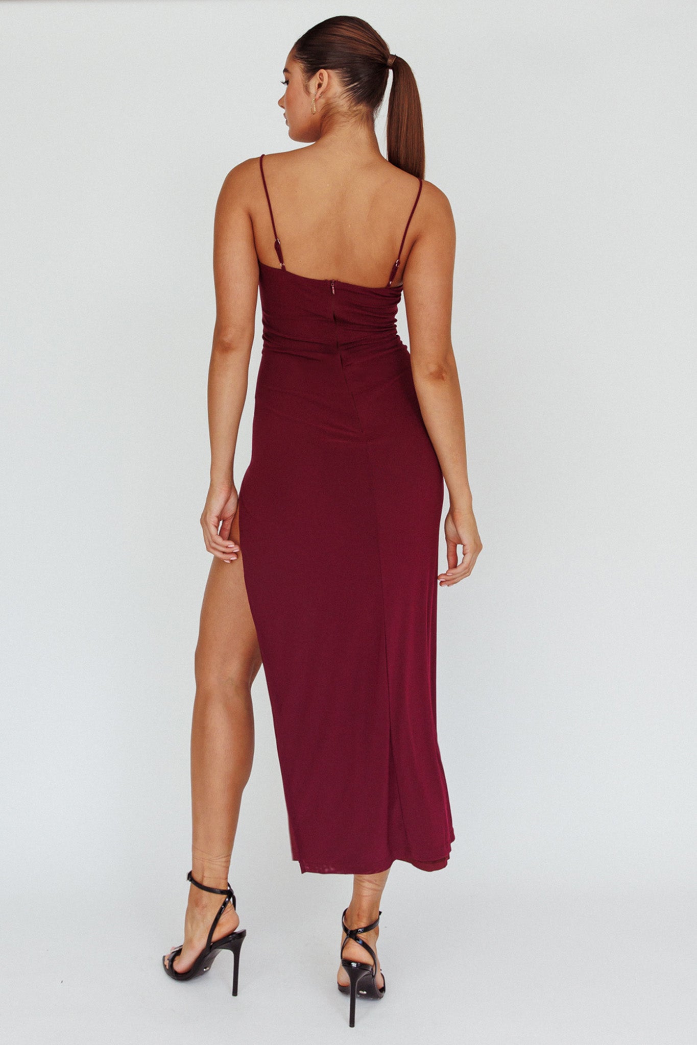 Catriona Split Ruffle Midi Dress Grape-Maymioy