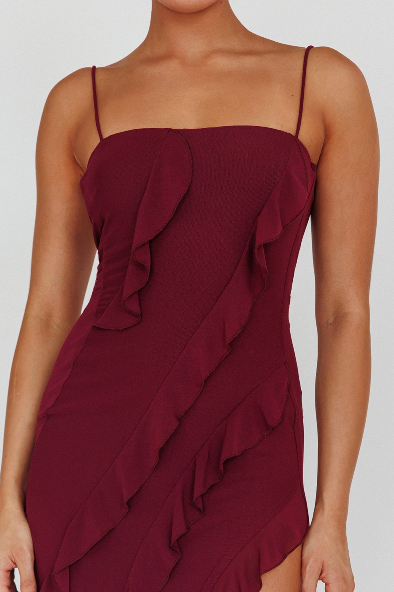 Catriona Split Ruffle Midi Dress Grape-Maymioy