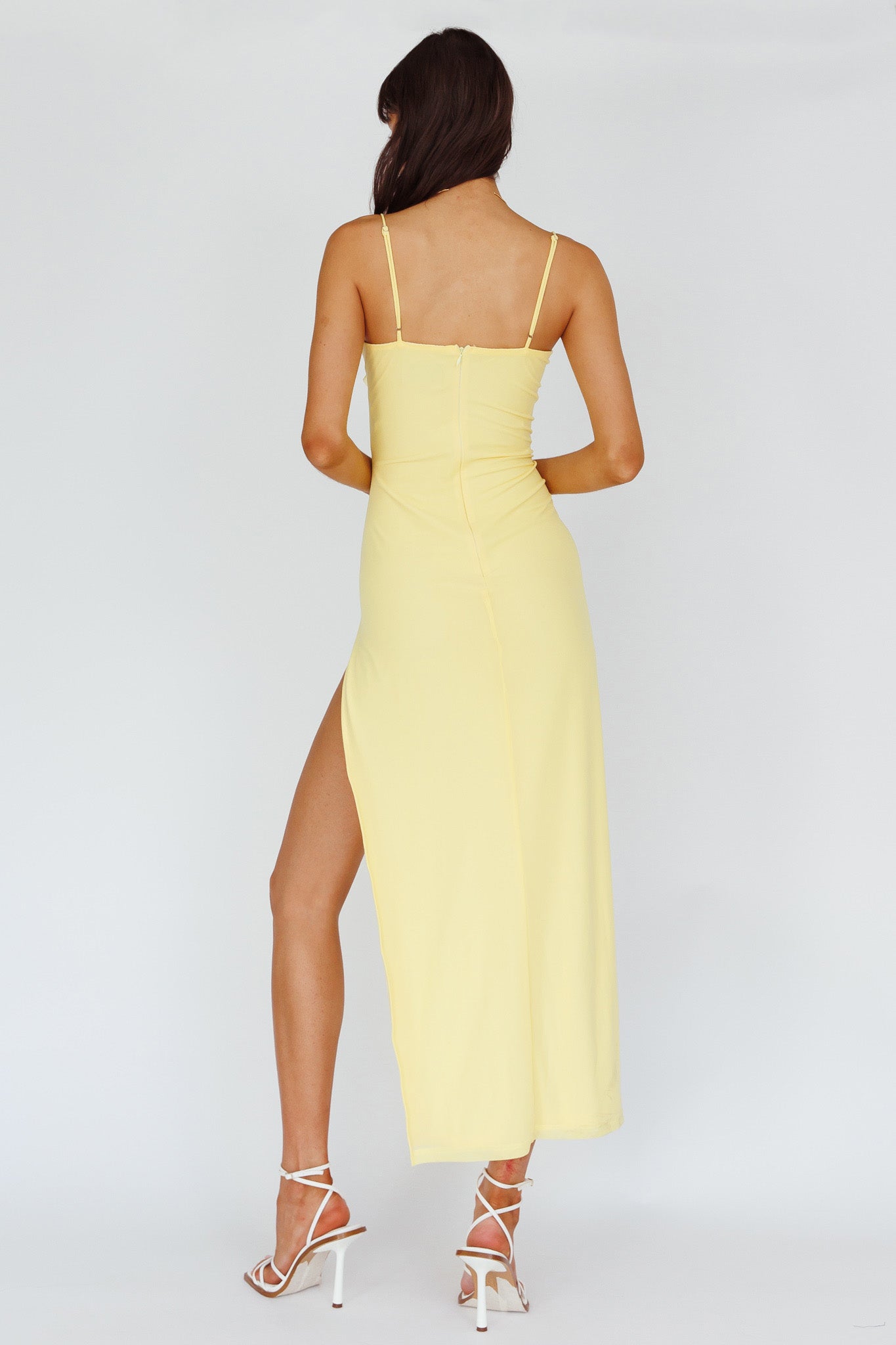 Catriona Split Ruffle Midi Dress Lemon-Maymioy
