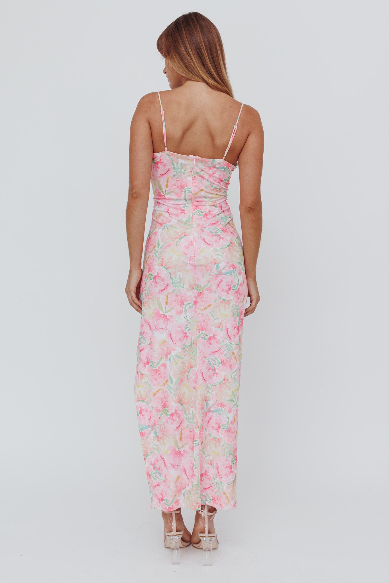 Catriona Split Ruffle Midi Dress Floral Yellow-Maymioy