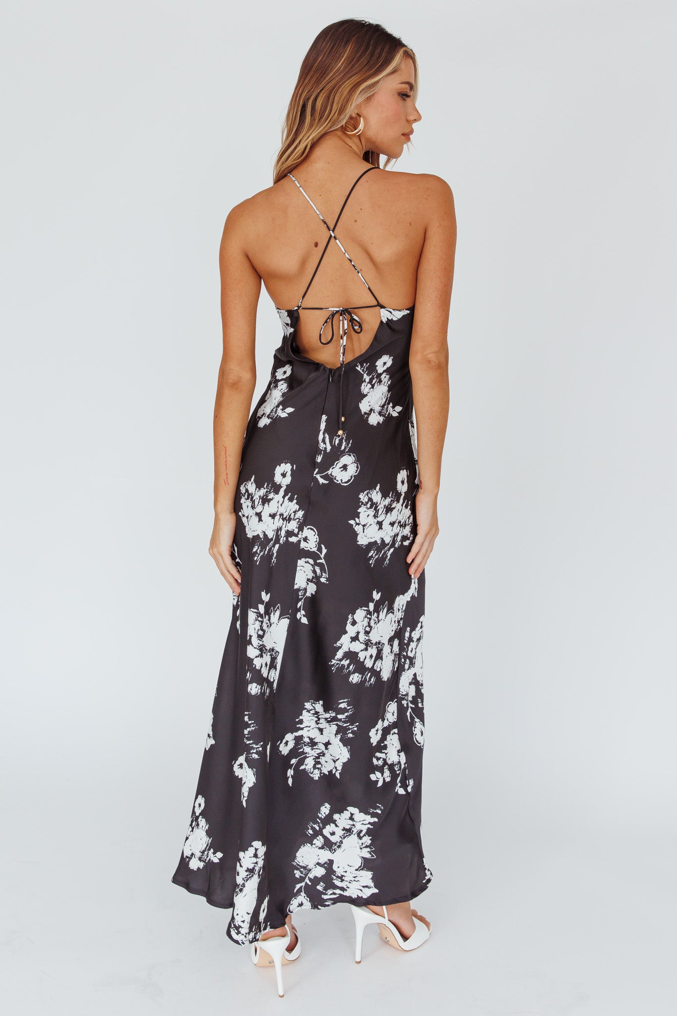 Lyndel Tied Back Slip Midi Dress Black-Maymioy