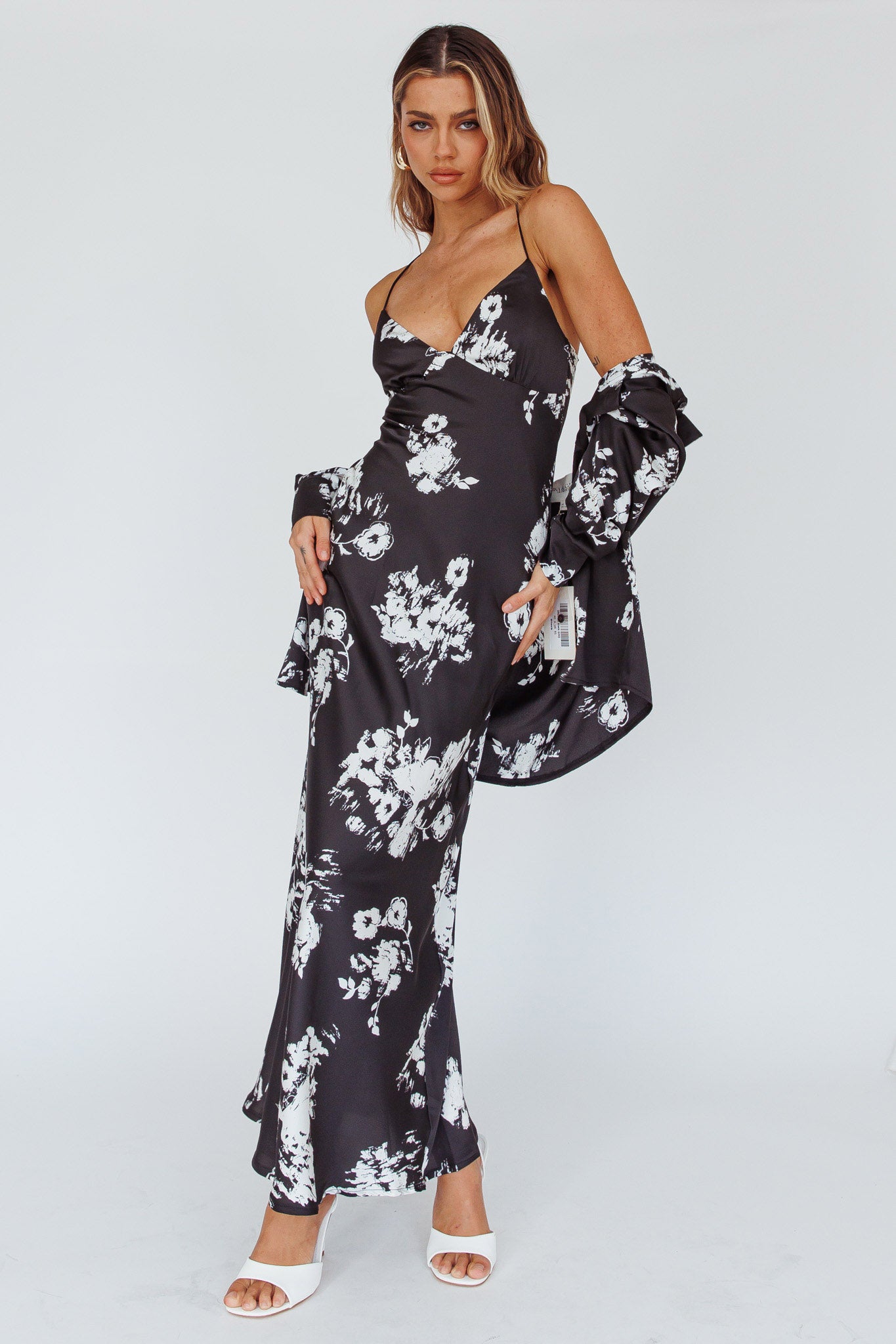 Lyndel Tied Back Slip Midi Dress Black-Maymioy