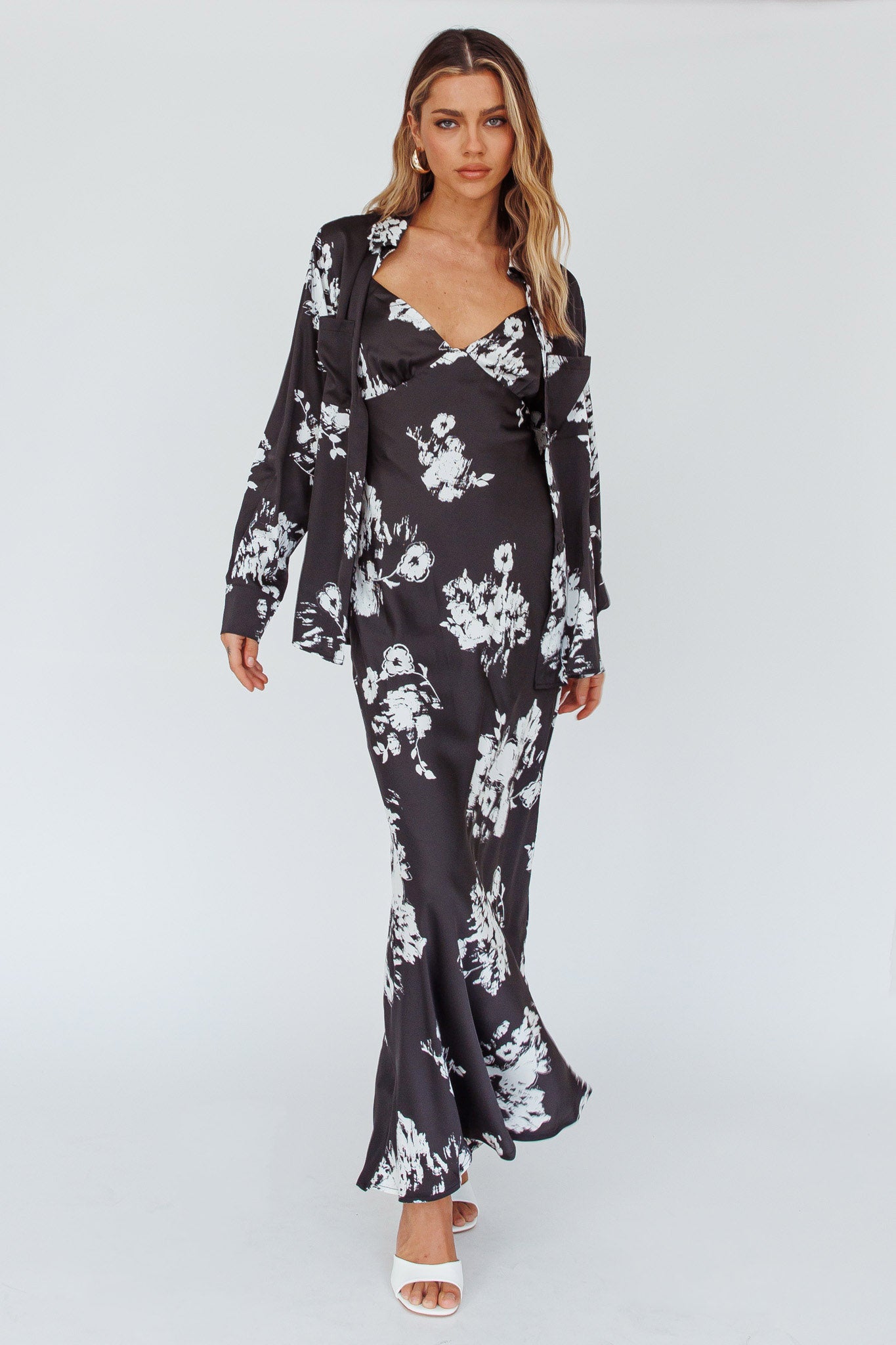 Lyndel Tied Back Slip Midi Dress Black-Maymioy