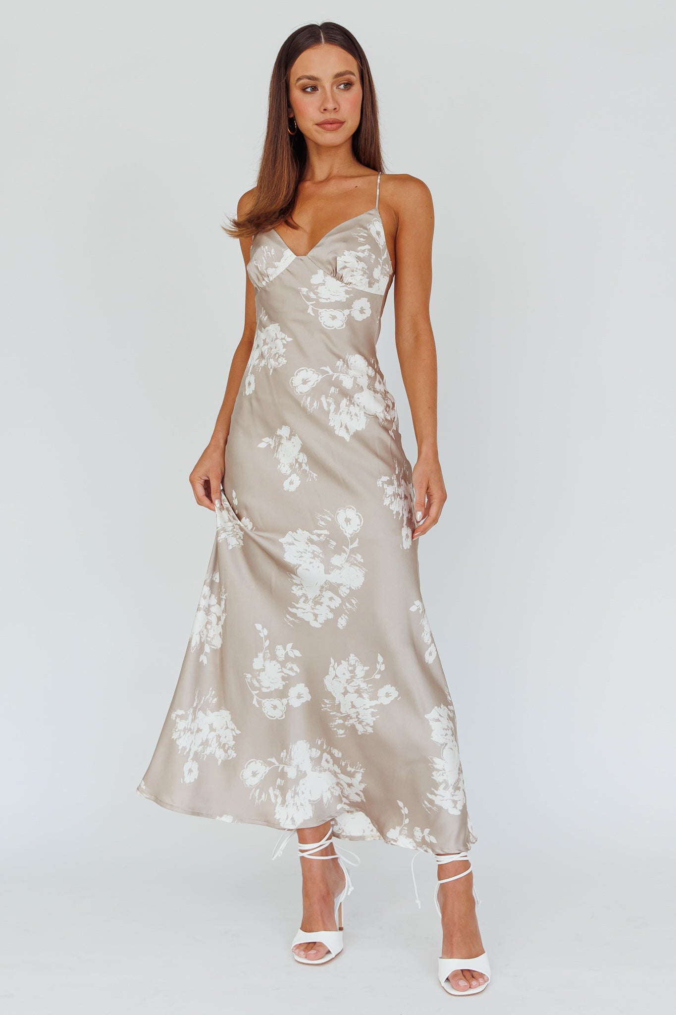 Lyndel Tied Back Slip Midi Dress Grey-Maymioy