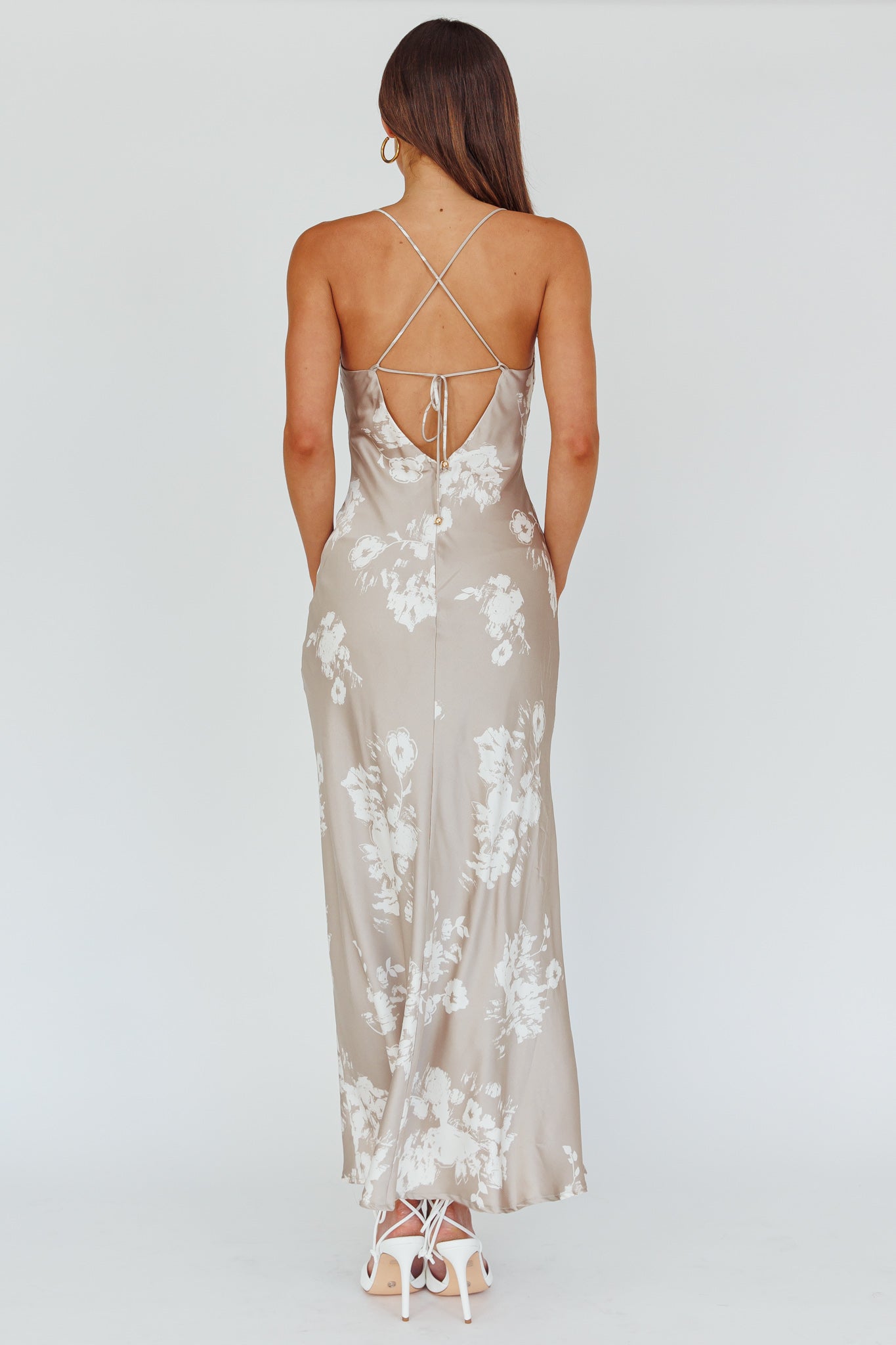 Lyndel Tied Back Slip Midi Dress Grey-Maymioy