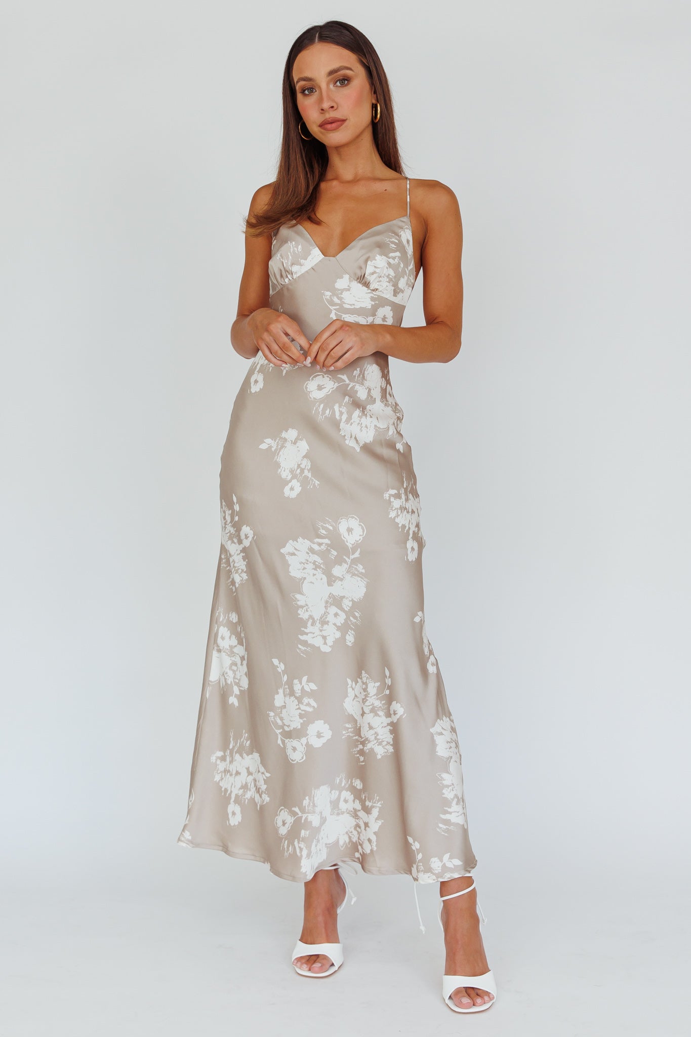 Lyndel Tied Back Slip Midi Dress Grey-Maymioy