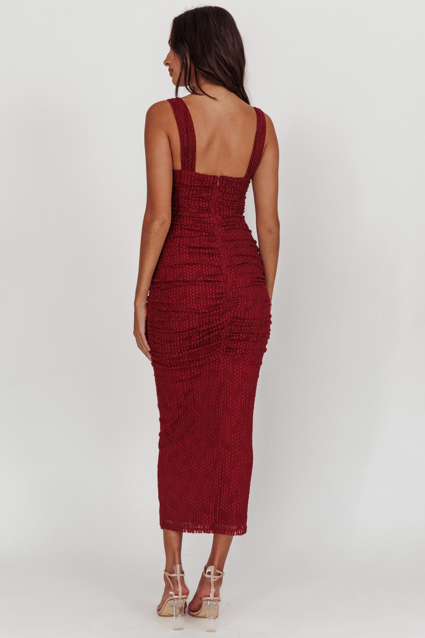 Oliana Lace Midi Dress Burgundy-Maymioy