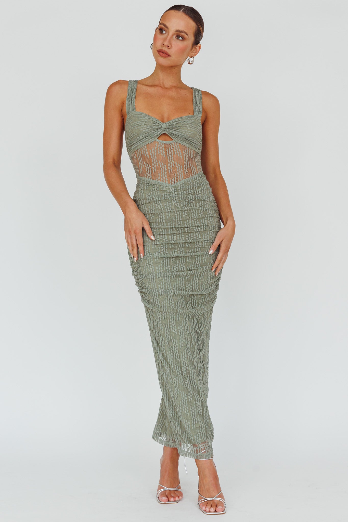 Oliana Embroidered Mesh Midi Dress Fern-Maymioy