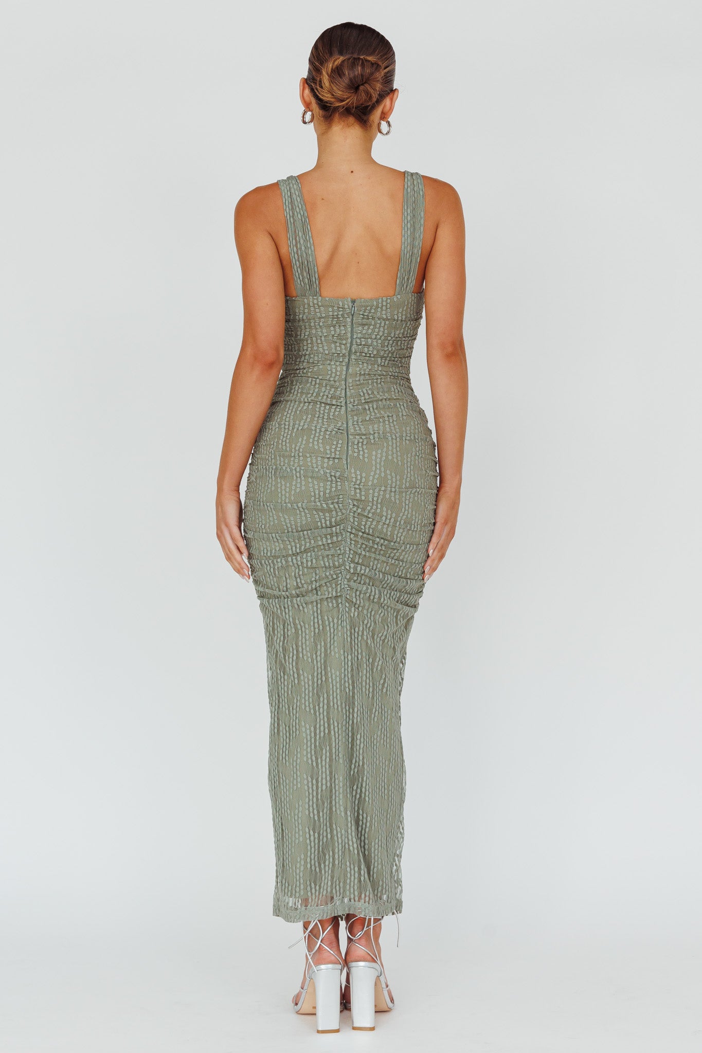 Oliana Embroidered Mesh Midi Dress Fern-Maymioy