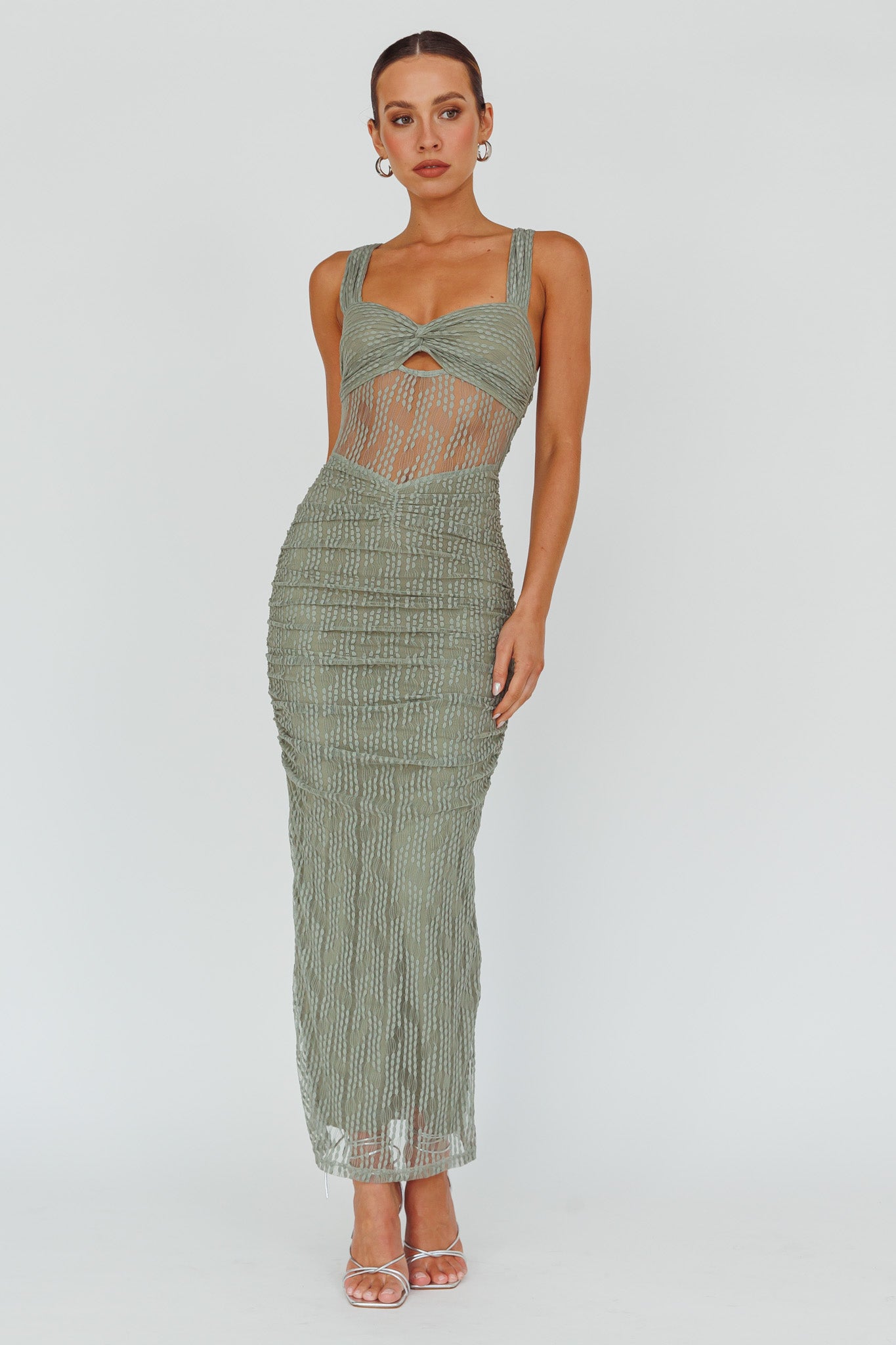 Oliana Embroidered Mesh Midi Dress Fern-Maymioy