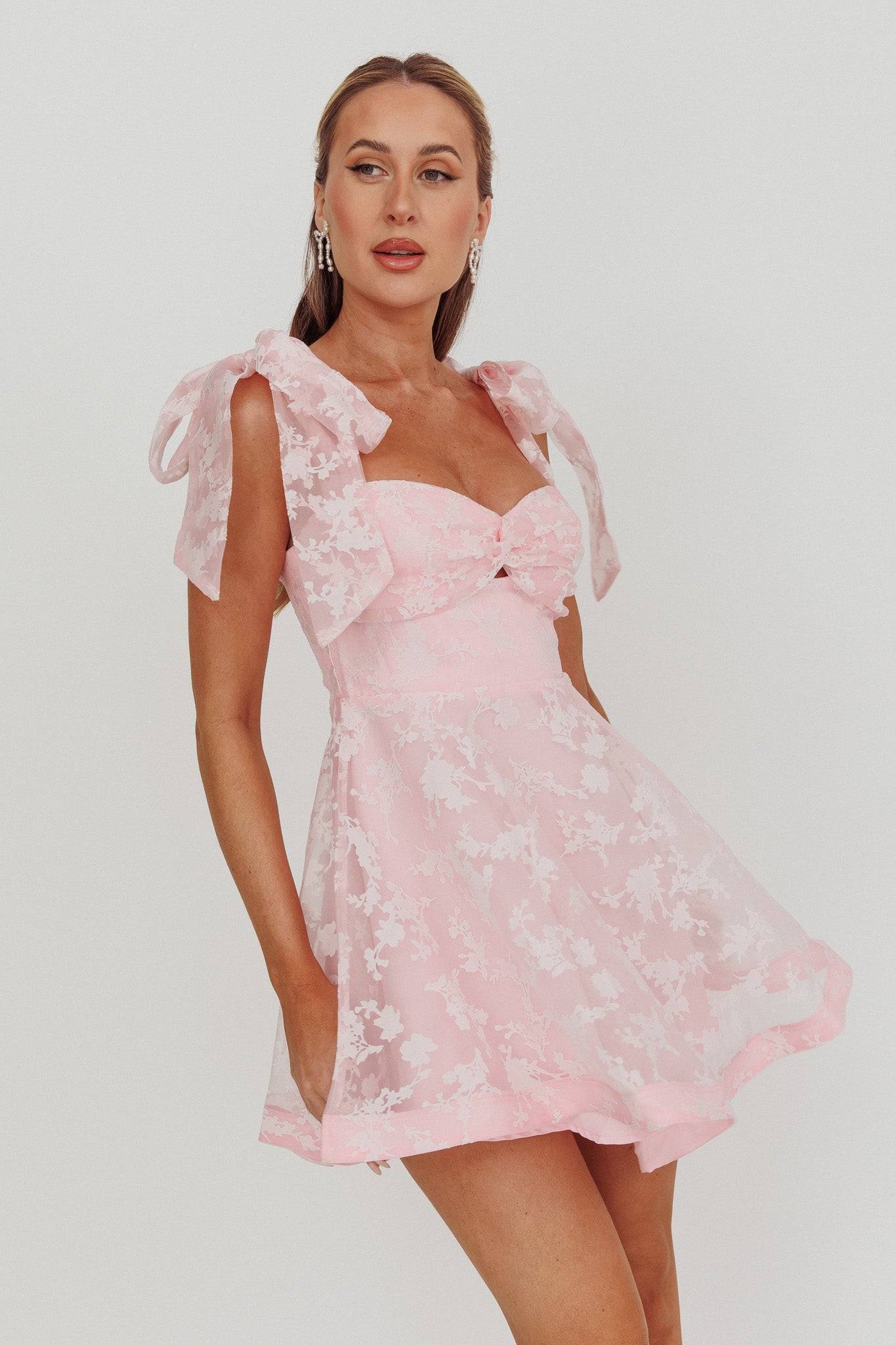 Oliana Tied Shoulders Keyhole Mini Dress Blush-Maymioy