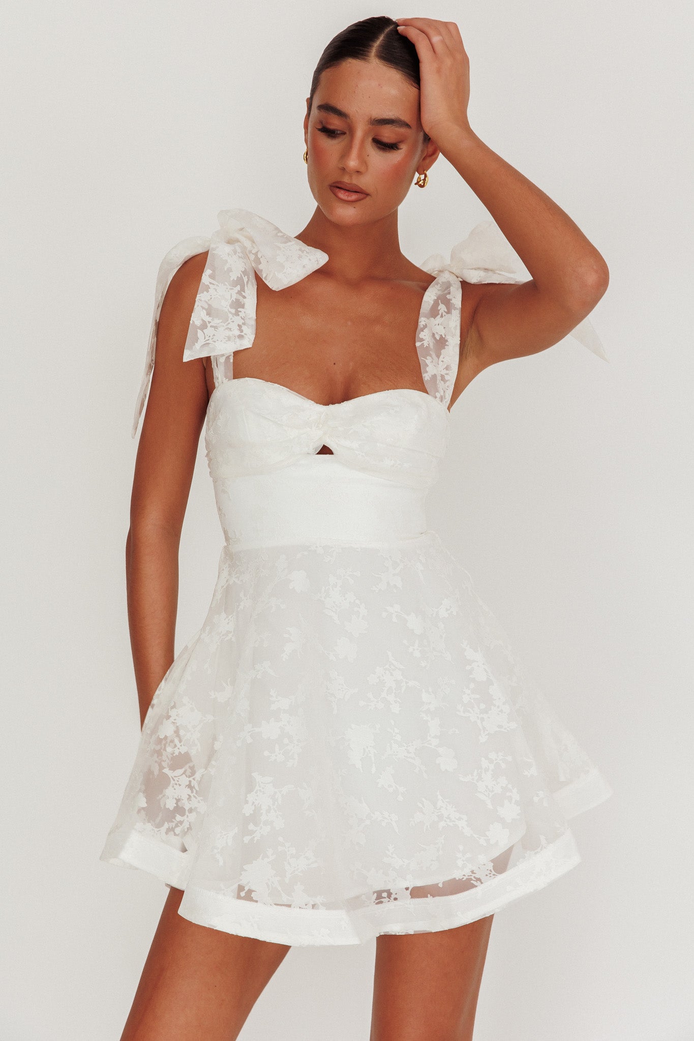 Oliana Tied Shoulders Keyhole Mini Dress White-Maymioy