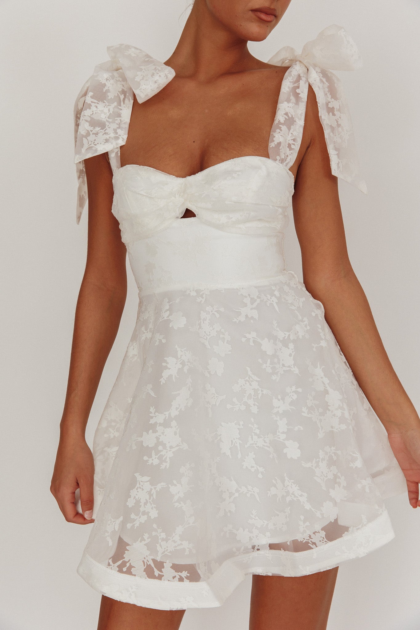 Oliana Tied Shoulders Keyhole Mini Dress White-Maymioy