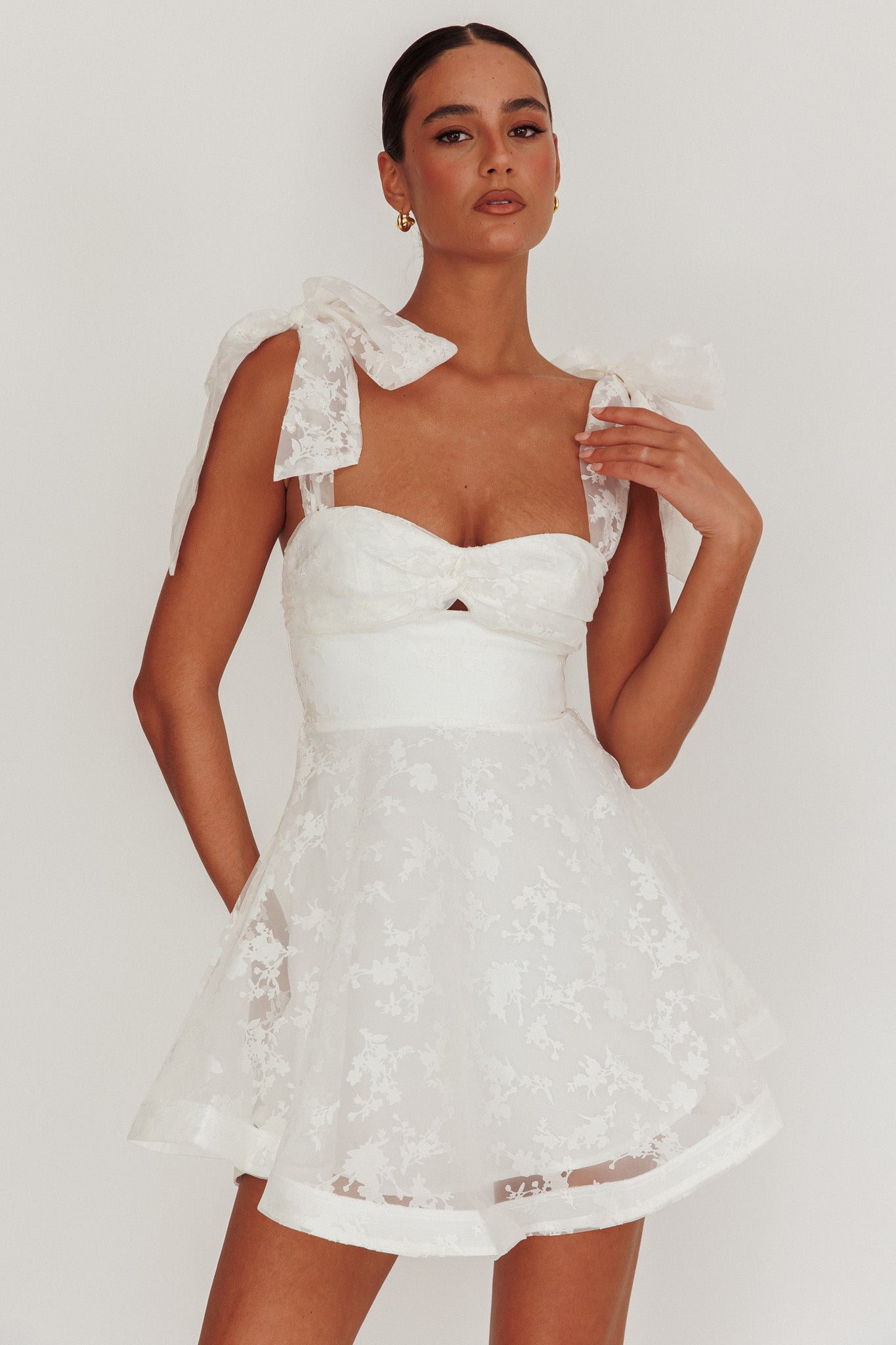 Oliana Tied Shoulders Keyhole Mini Dress White-Maymioy