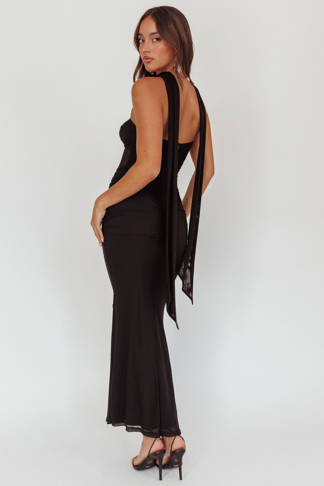 Oliana Strapless Mesh Maxi Dress Black-Maymioy