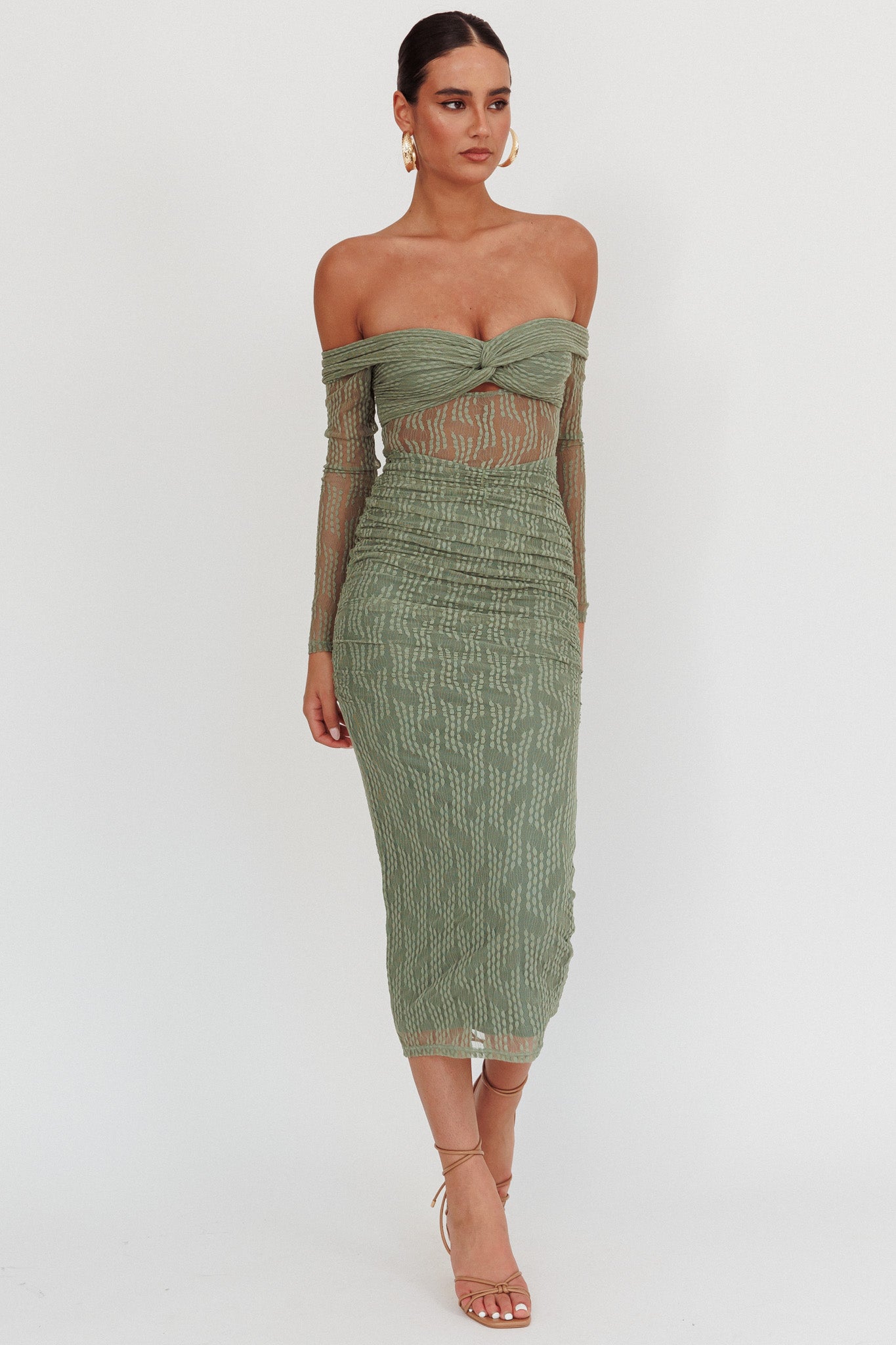 Oliana Off-Shoulder Mesh Maxi Dress Fern-Maymioy