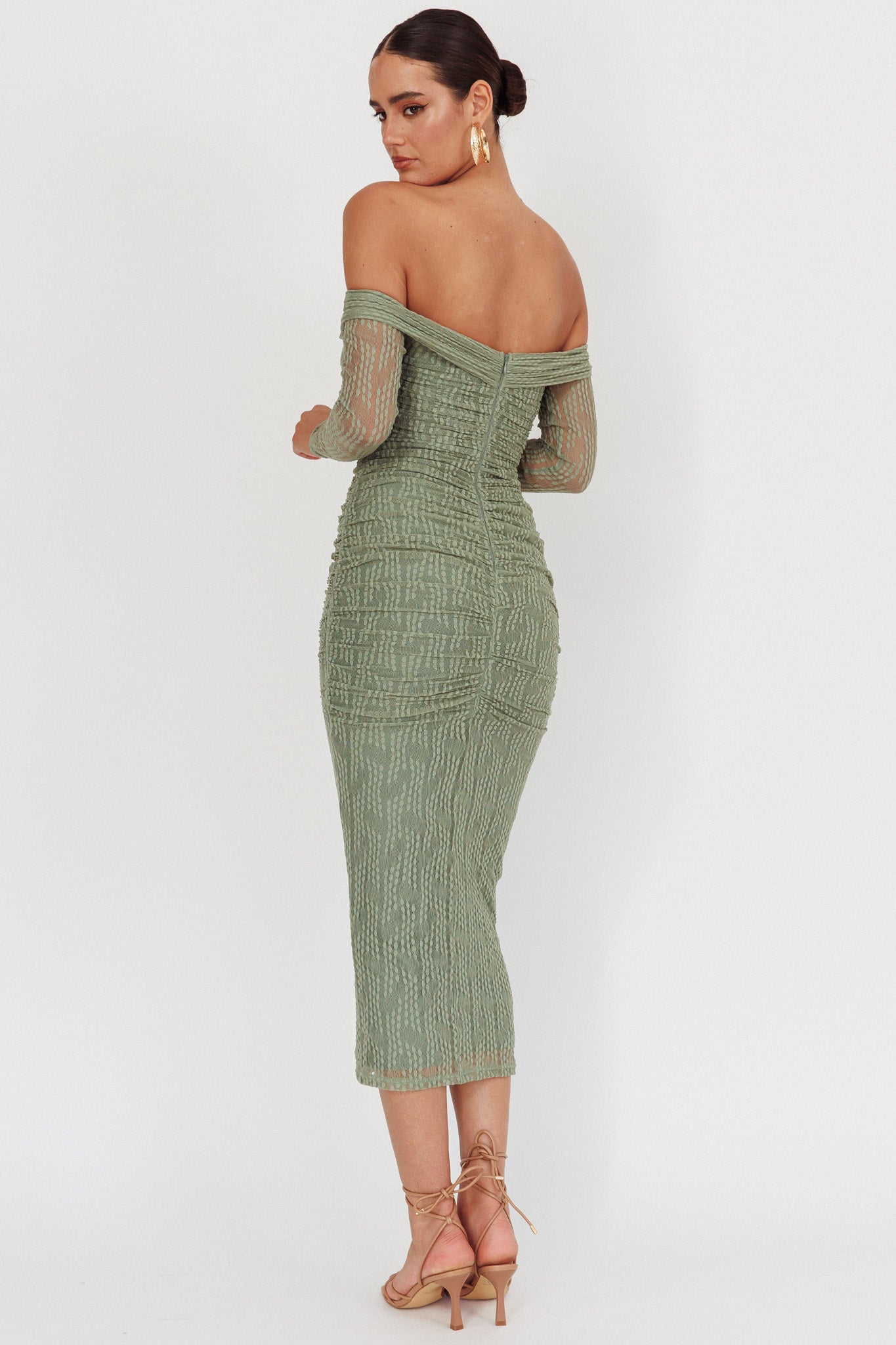 Oliana Off-Shoulder Mesh Maxi Dress Fern-Maymioy