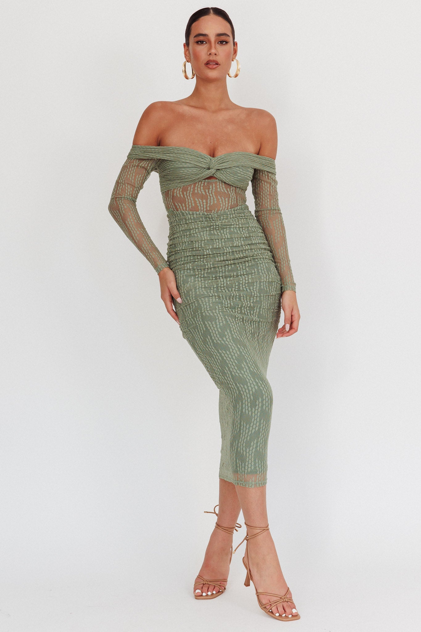 Oliana Off-Shoulder Mesh Maxi Dress Fern-Maymioy