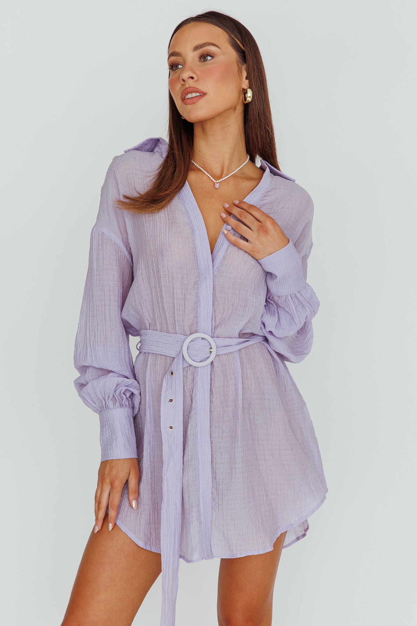 Sady Long Sleeve Shirt Mini Dress Lilac-Maymioy
