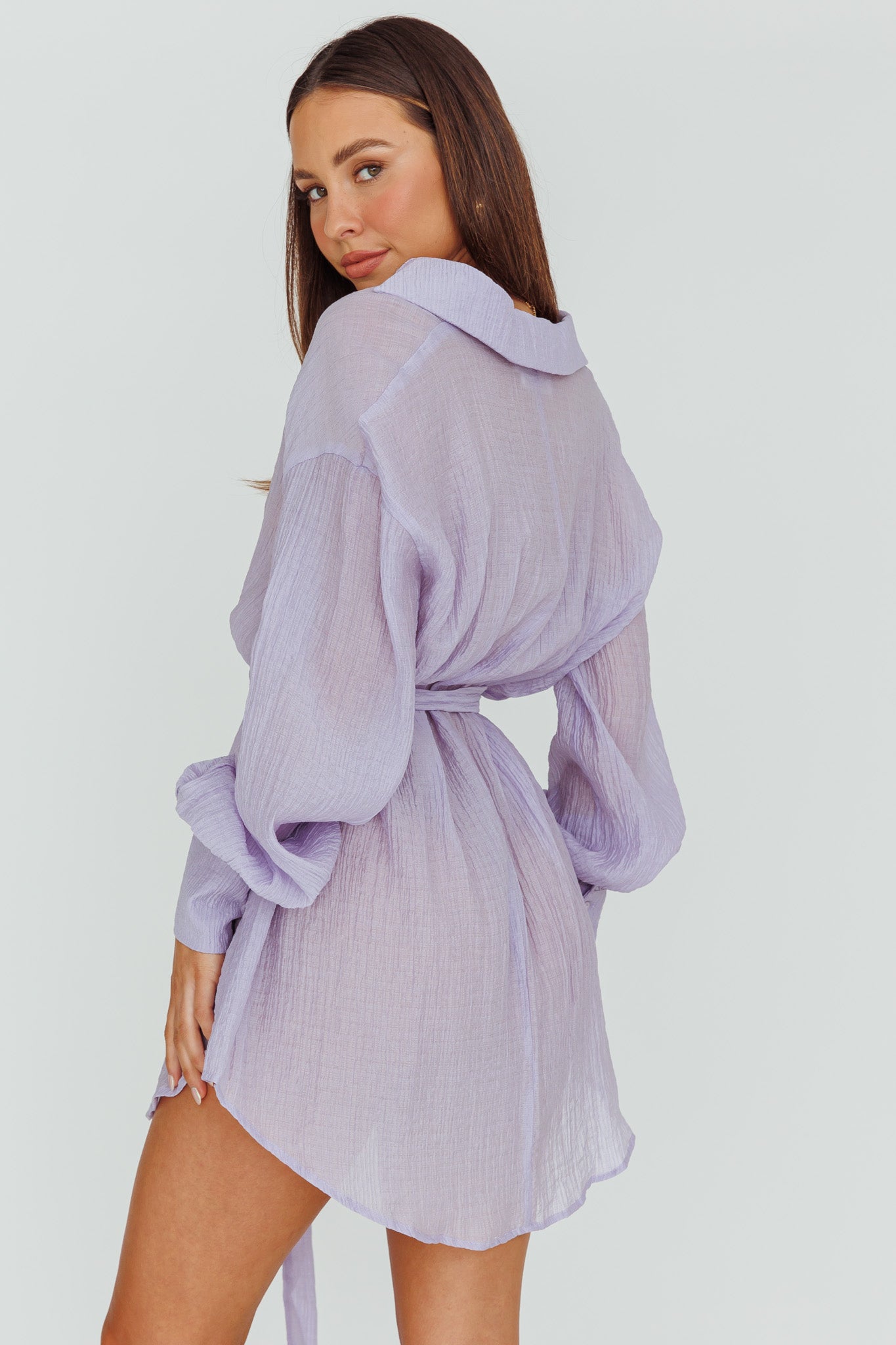 Sady Long Sleeve Shirt Mini Dress Lilac-Maymioy