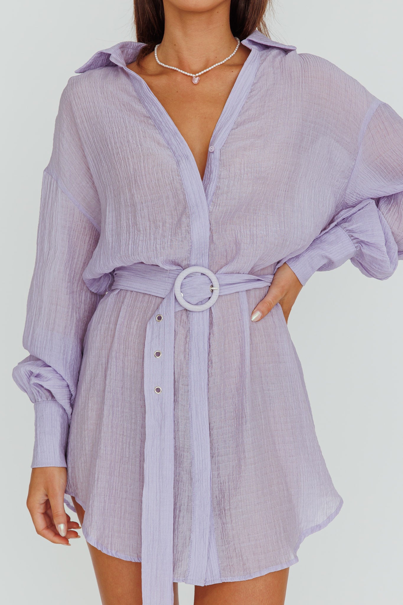 Sady Long Sleeve Shirt Mini Dress Lilac-Maymioy