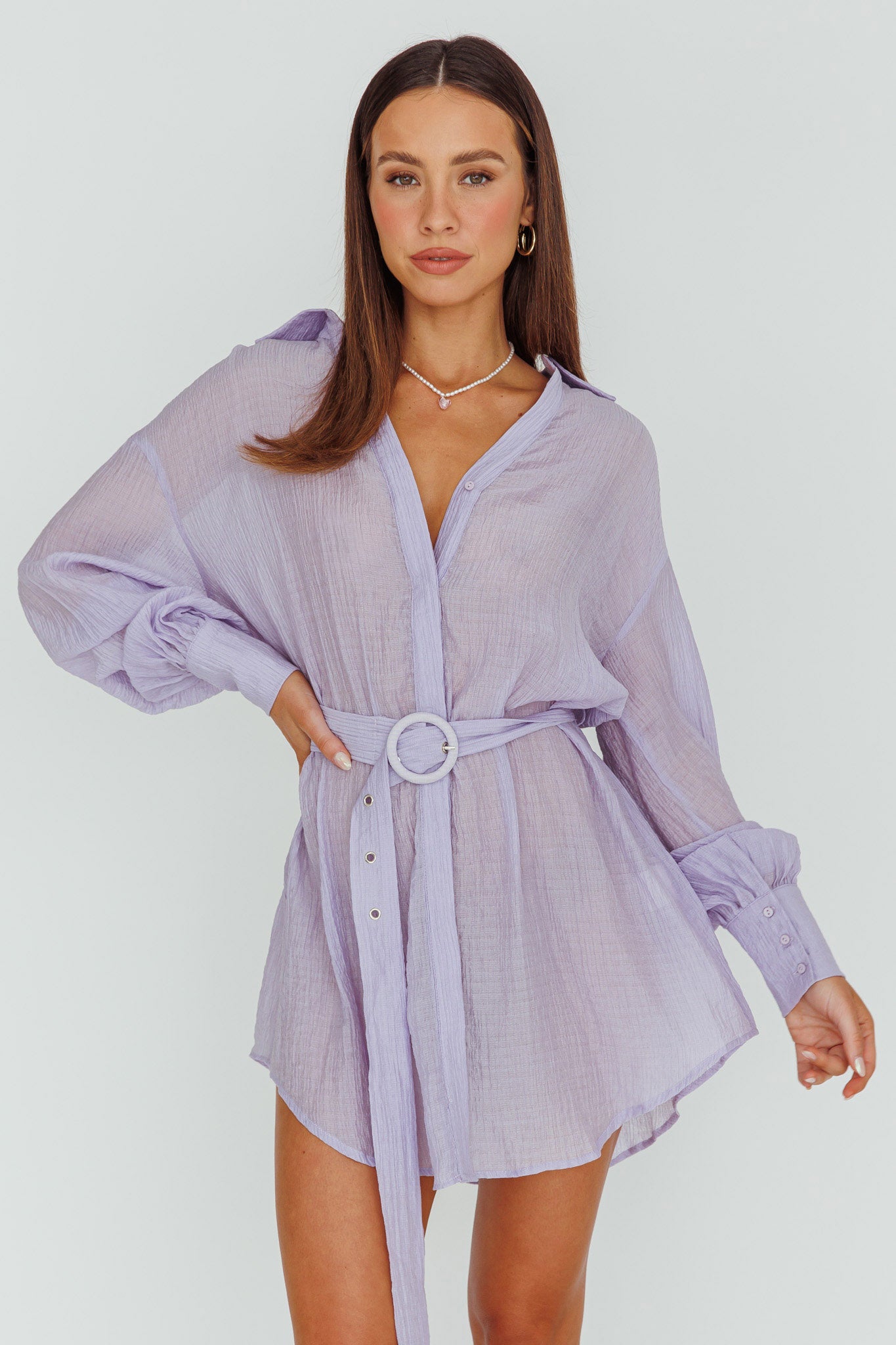 Sady Long Sleeve Shirt Mini Dress Lilac-Maymioy