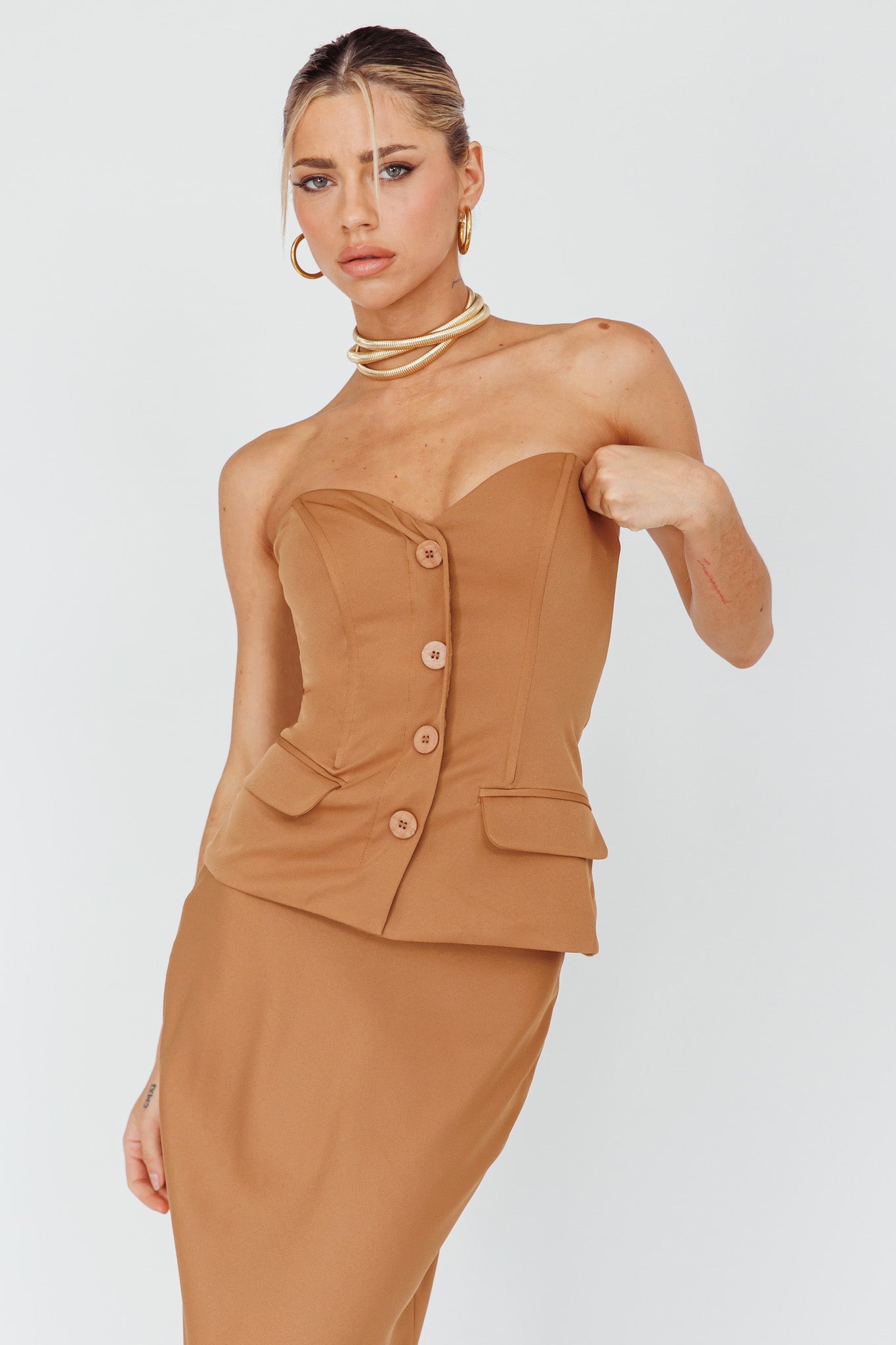 Valencia Strapless Bustier Top Mocha-Maymioy