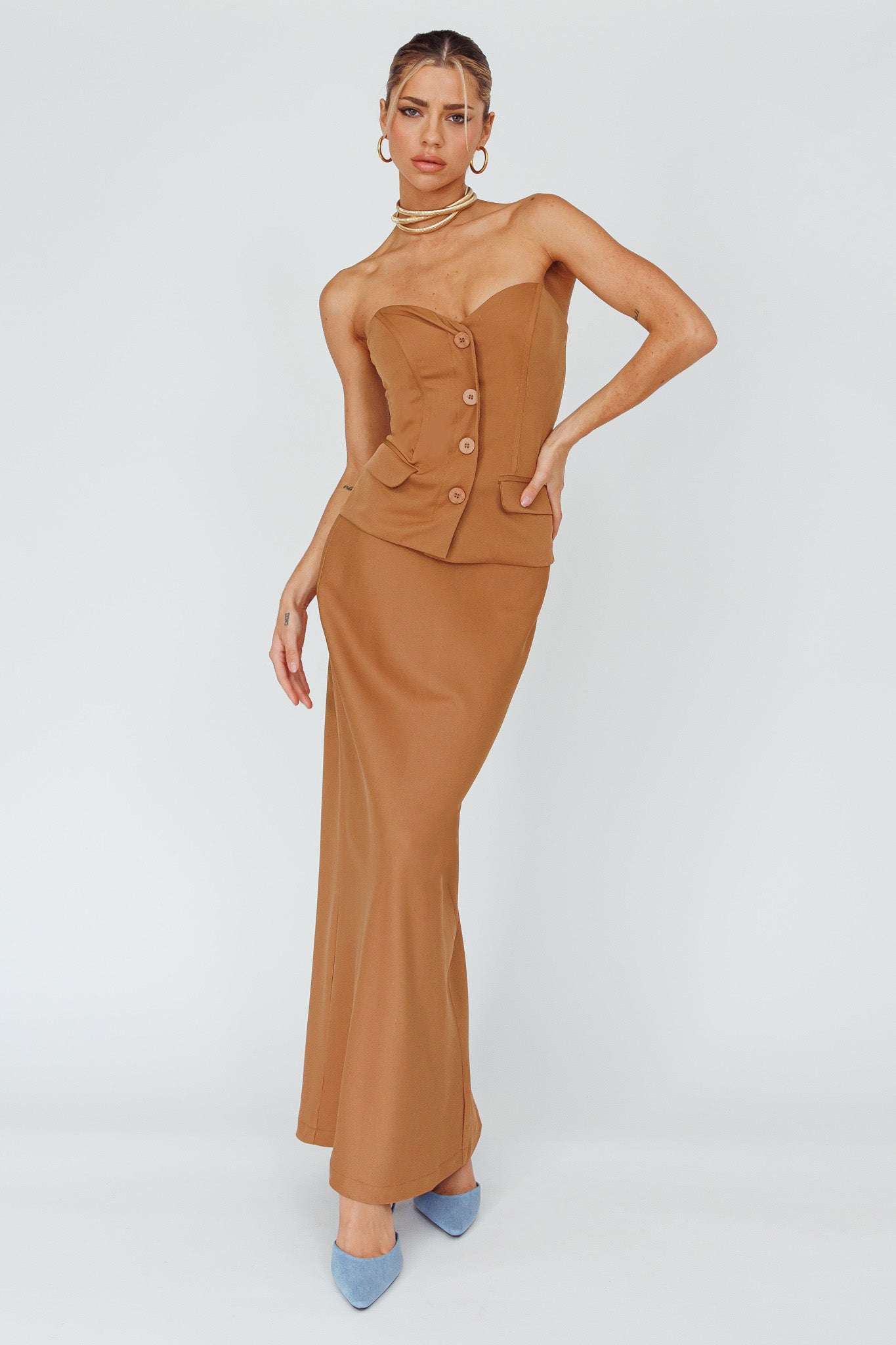 Valencia Strapless Bustier Top Mocha-Maymioy