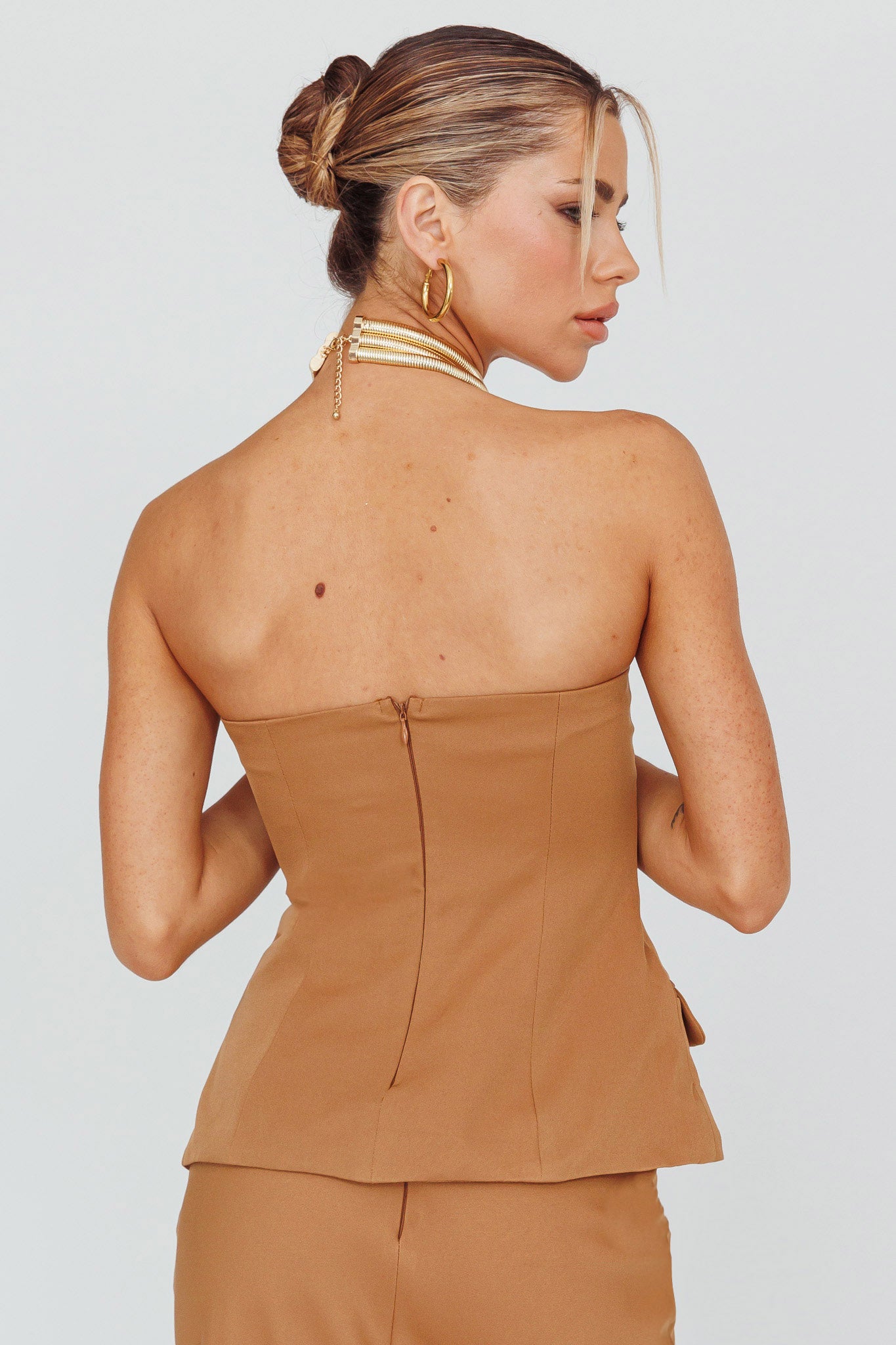 Valencia Strapless Bustier Top Mocha-Maymioy