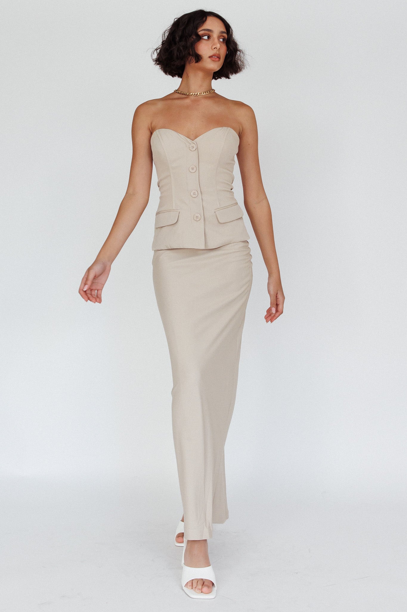 Valencia Strapless Bustier Top Oat-Maymioy