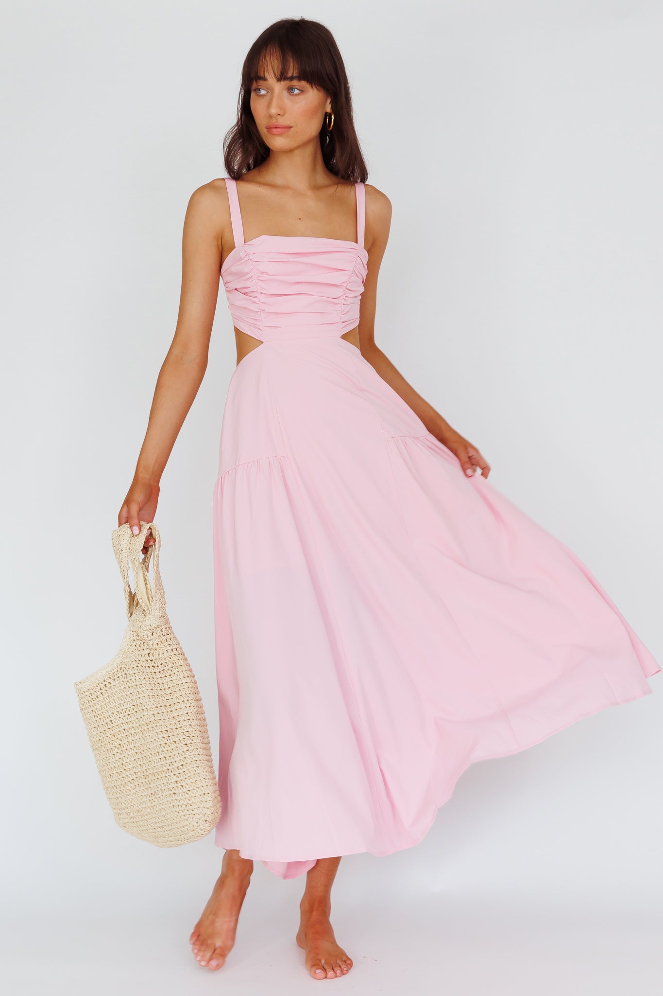 Kassi Gathered Bodice Maxi Dress Blush-Maymioy