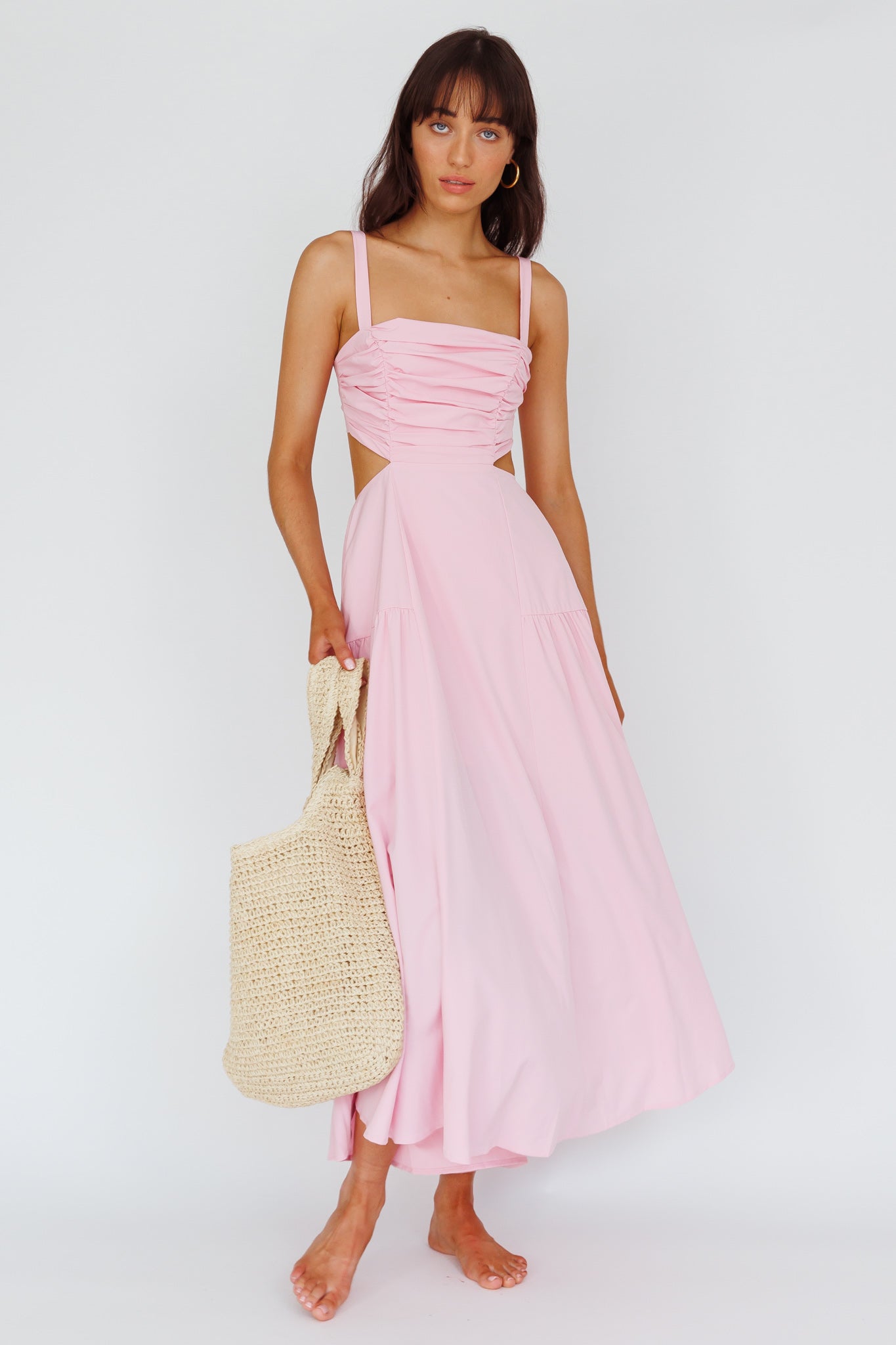 Kassi Gathered Bodice Maxi Dress Blush-Maymioy