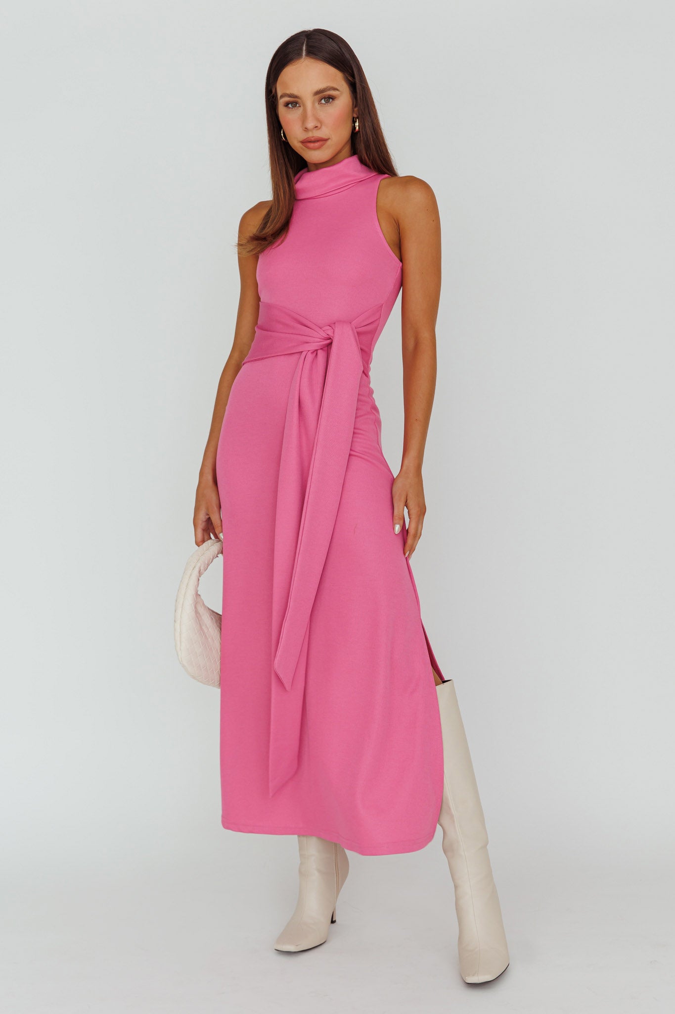 Make A Way Sleeveless Turtleneck Dress Pink-Maymioy