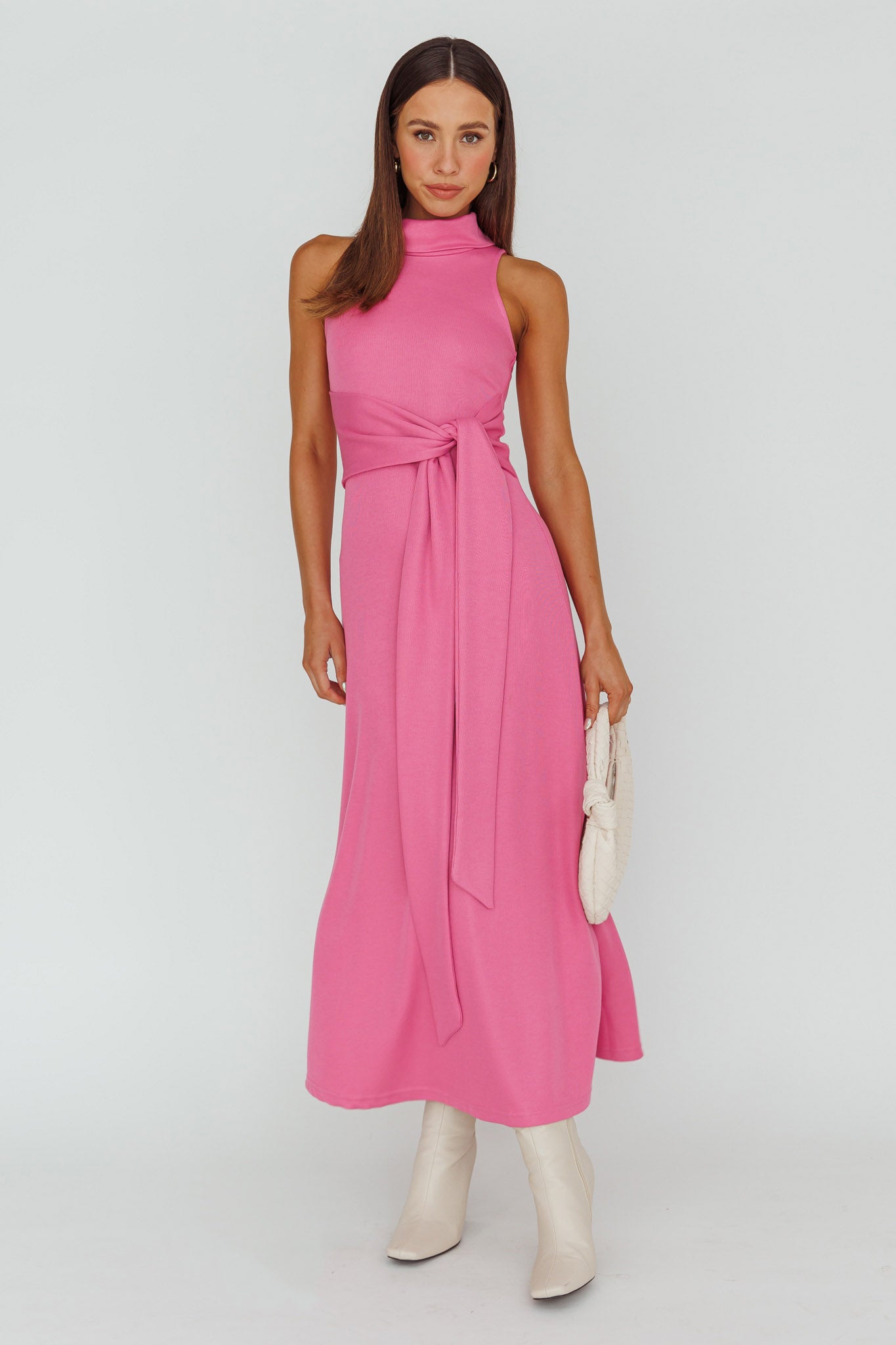 Make A Way Sleeveless Turtleneck Dress Pink-Maymioy