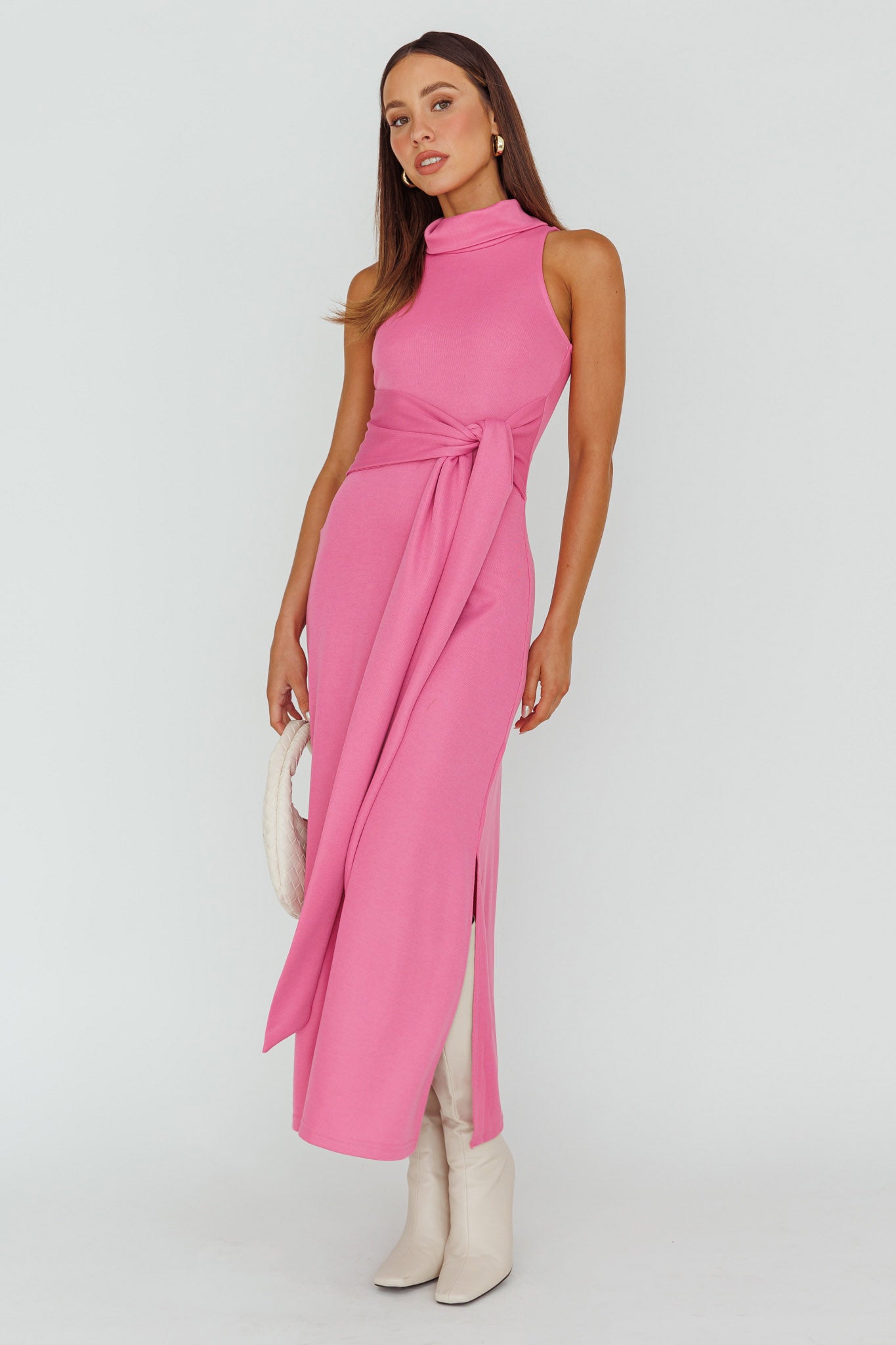 Make A Way Sleeveless Turtleneck Dress Pink-Maymioy