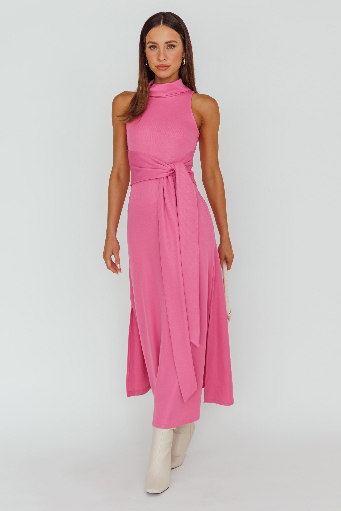 Make A Way Sleeveless Turtleneck Dress Pink-Maymioy