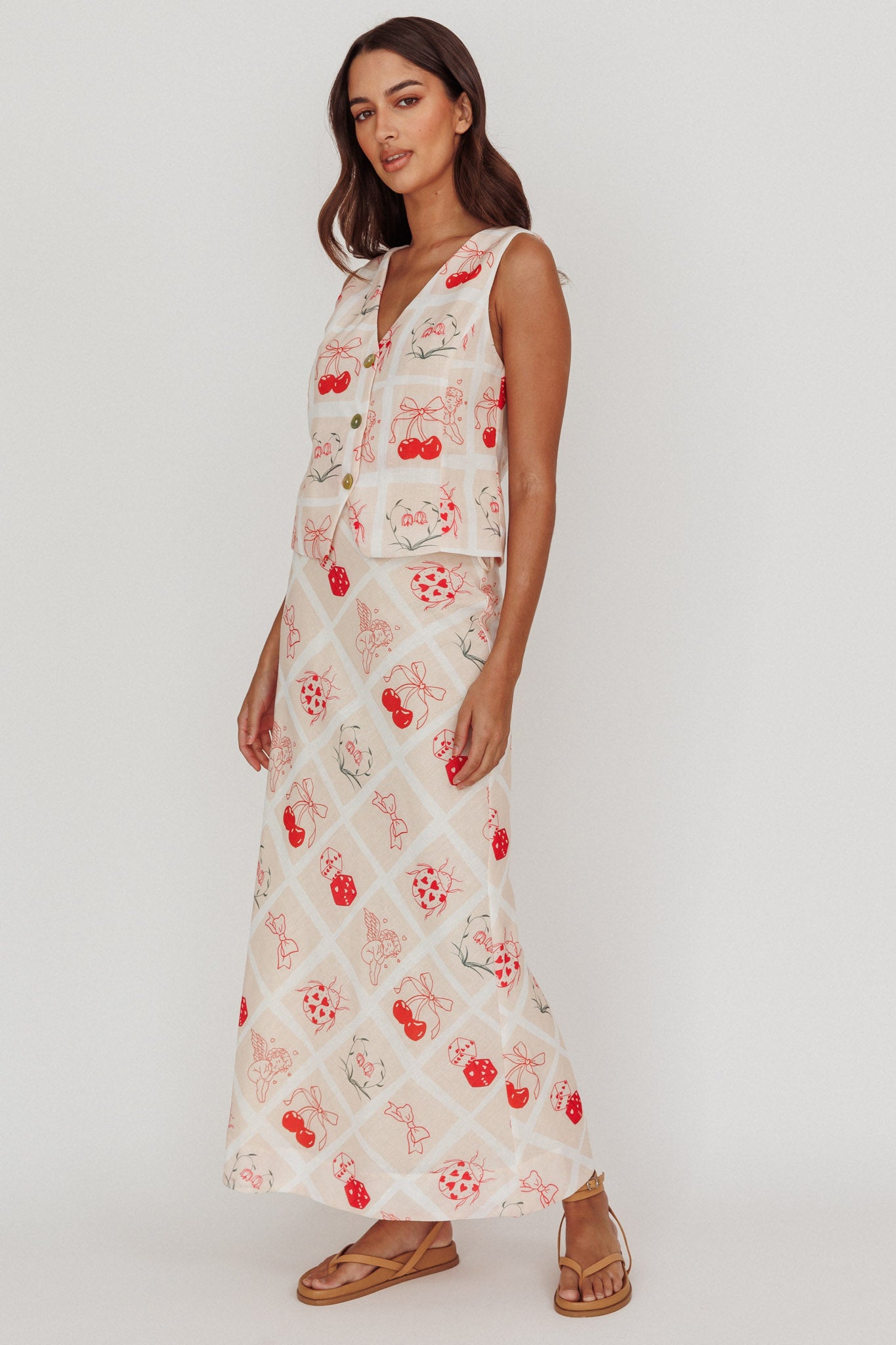 Flowering Romantic Print A-Line Maxi Skirt Beige-Maymioy