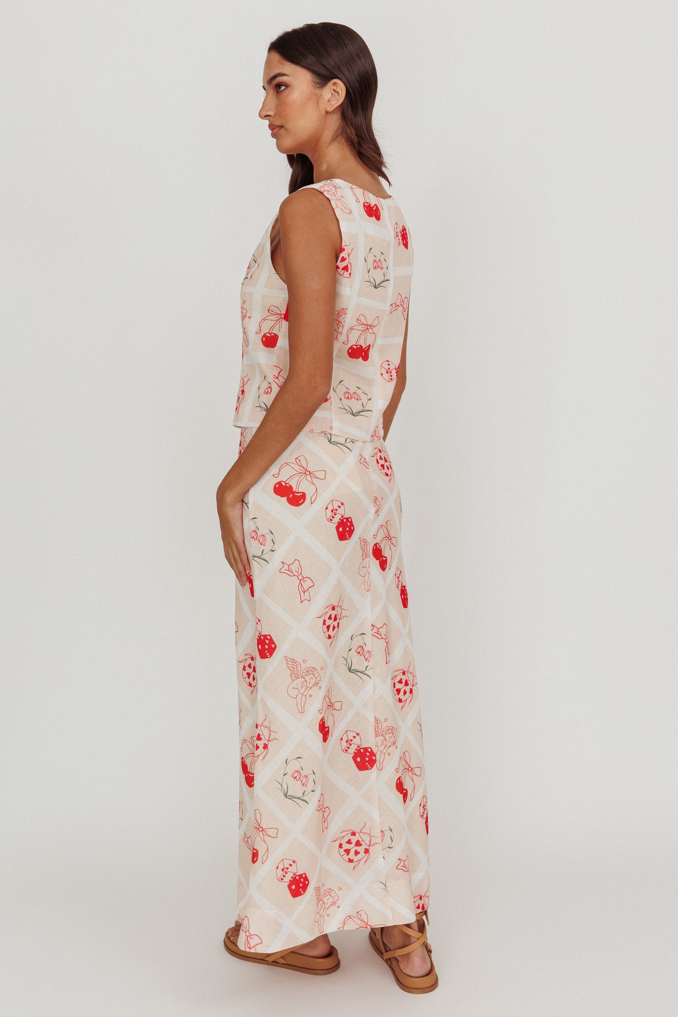 Flowering Romantic Print A-Line Maxi Skirt Beige-Maymioy