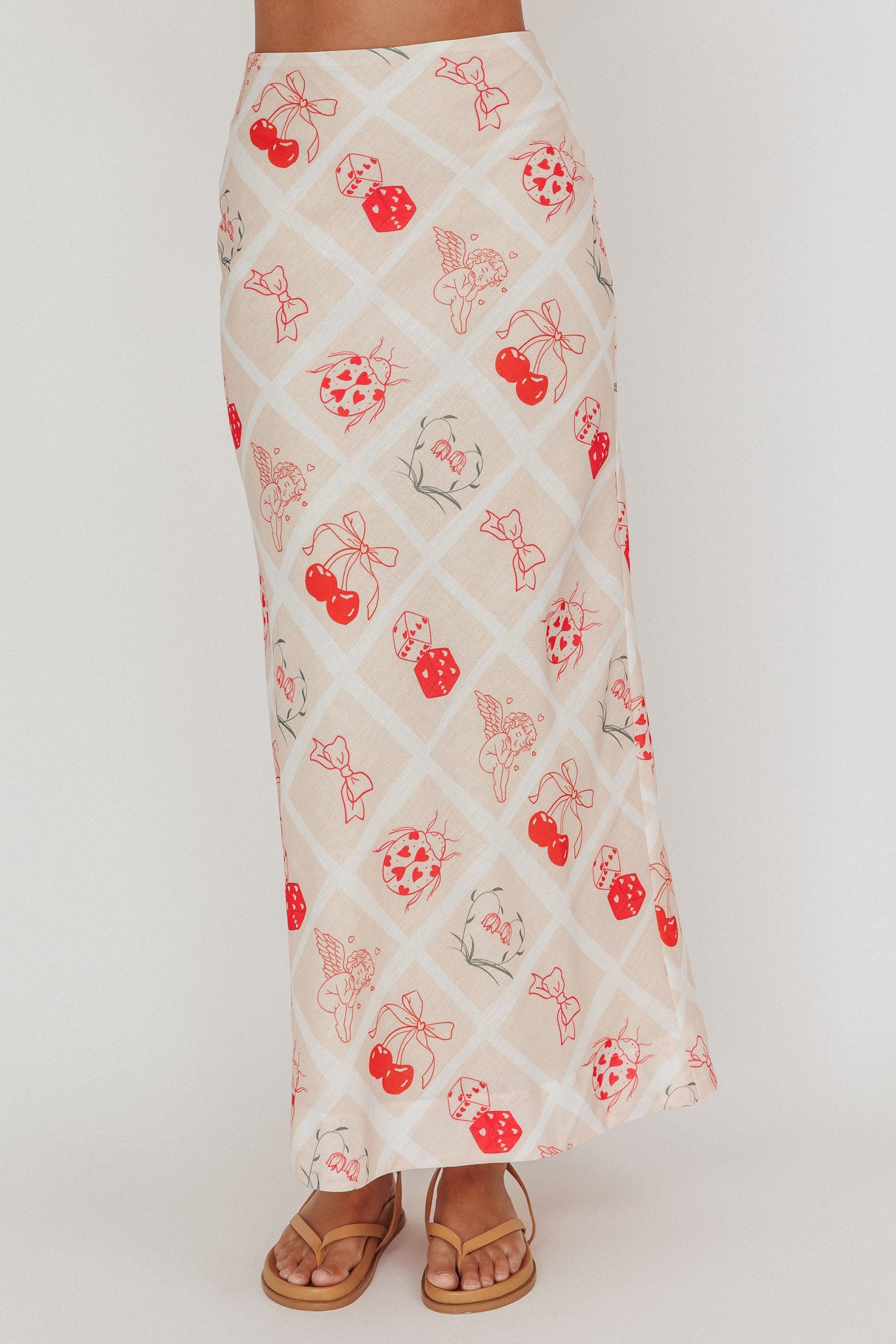 Flowering Romantic Print A-Line Maxi Skirt Beige-Maymioy