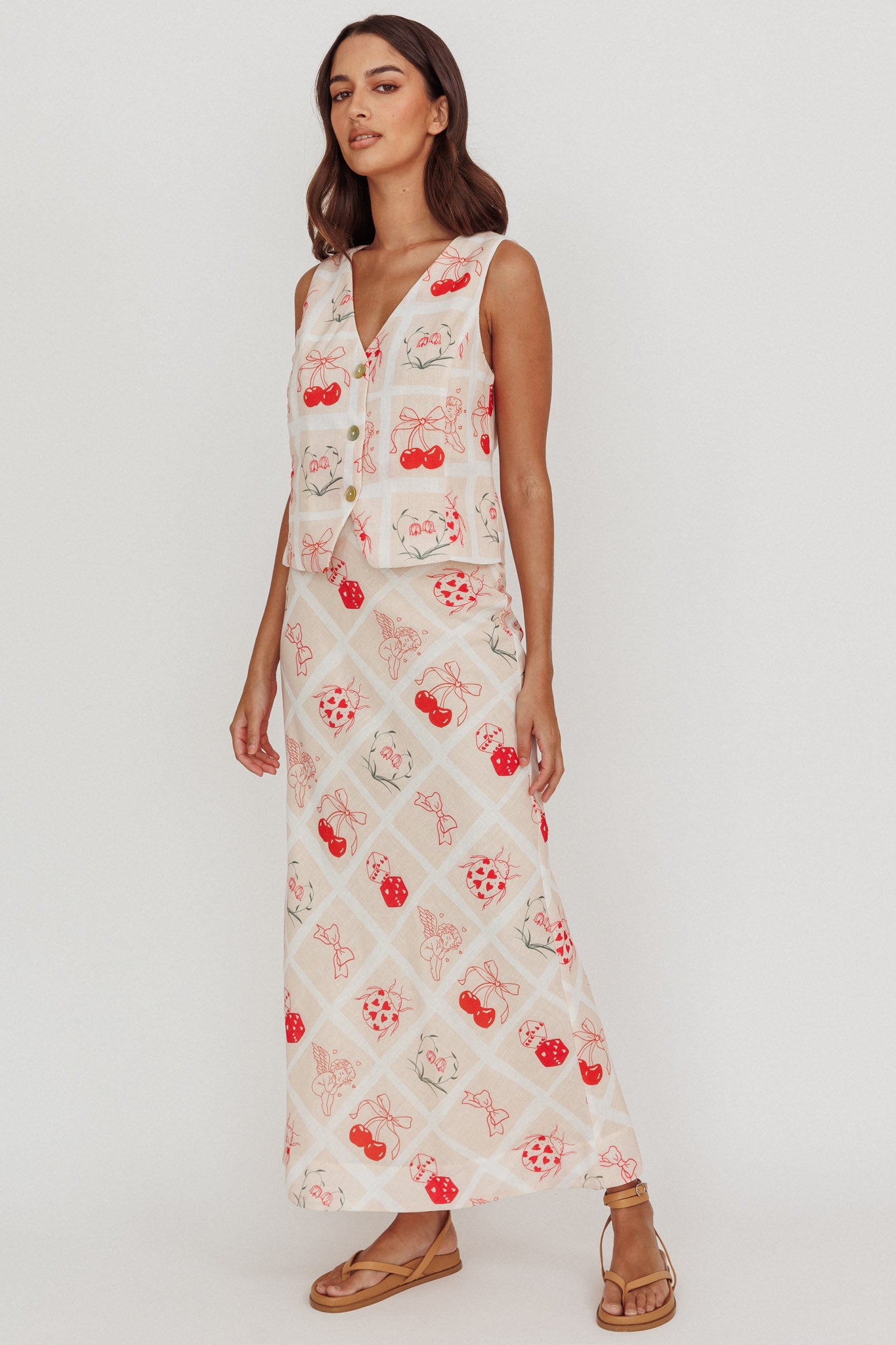 Flowering Romantic Print A-Line Maxi Skirt Beige-Maymioy
