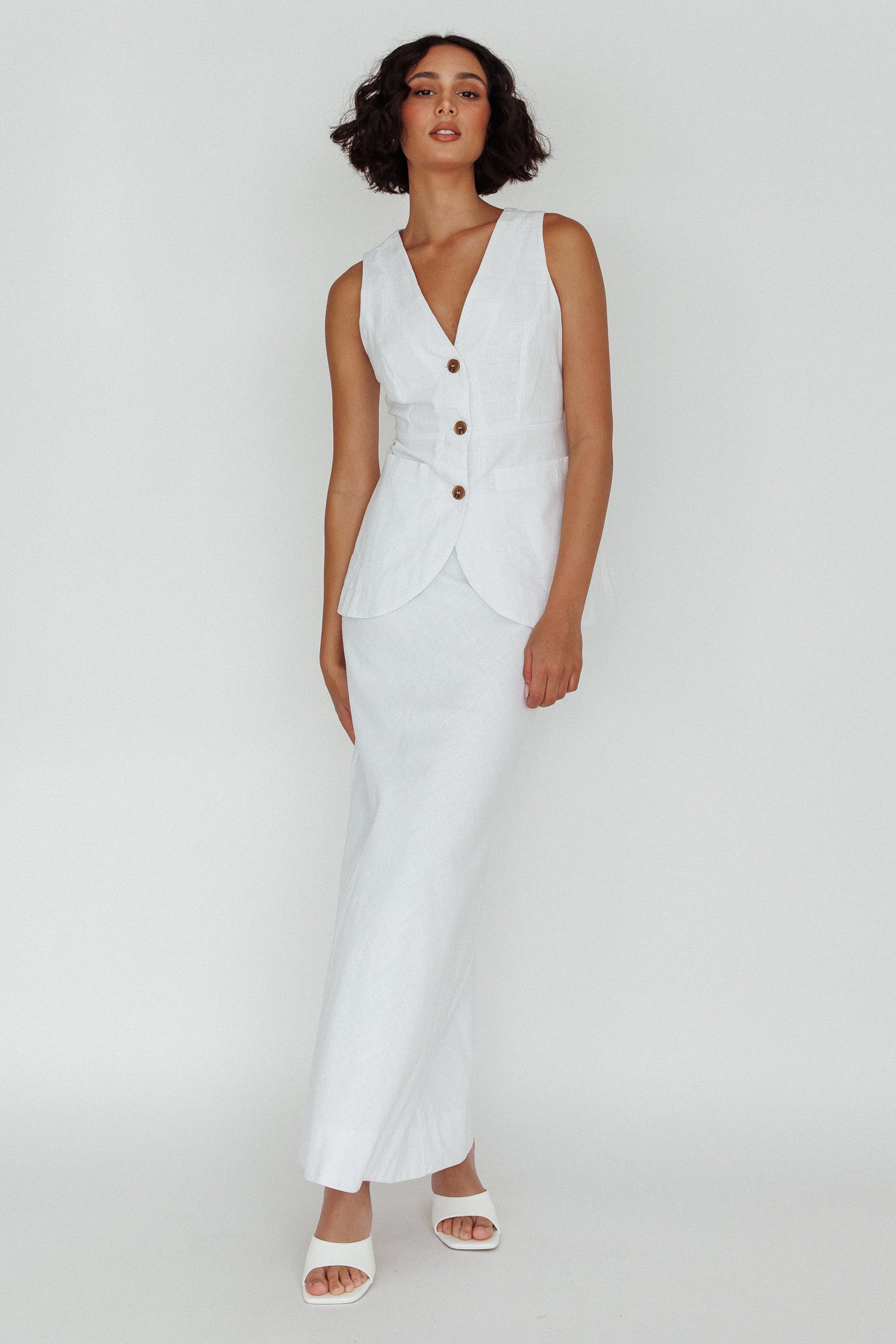 Philomena Button Vest Top White-Maymioy