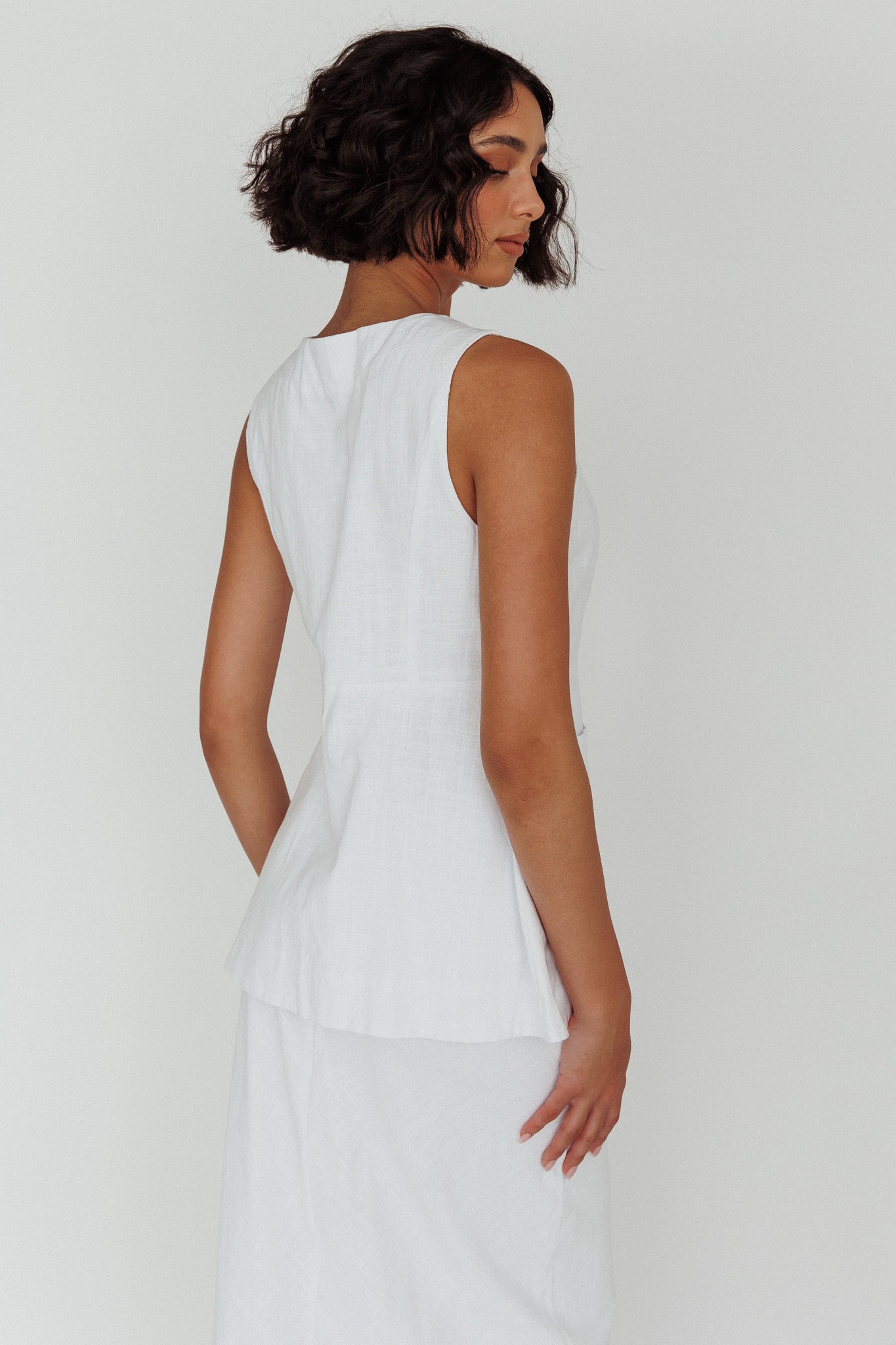 Philomena Button Vest Top White-Maymioy