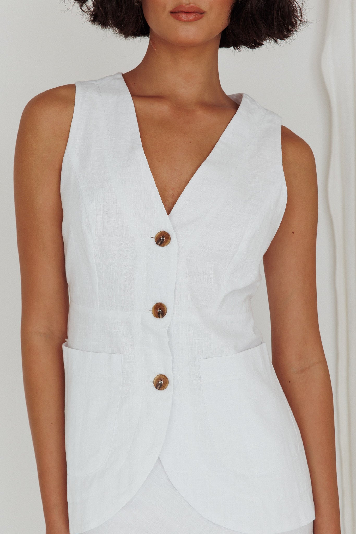 Philomena Button Vest Top White-Maymioy