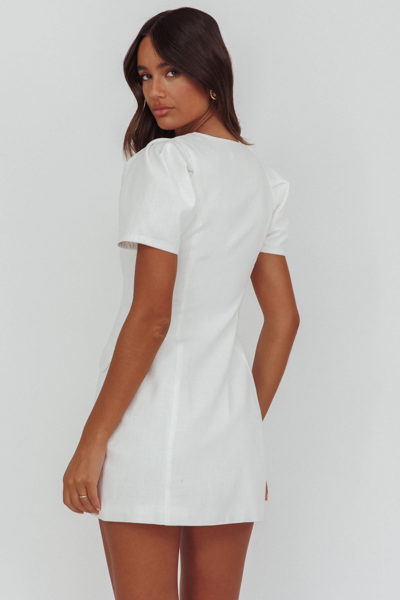 Philomena Button Front Mini Dress White-Maymioy