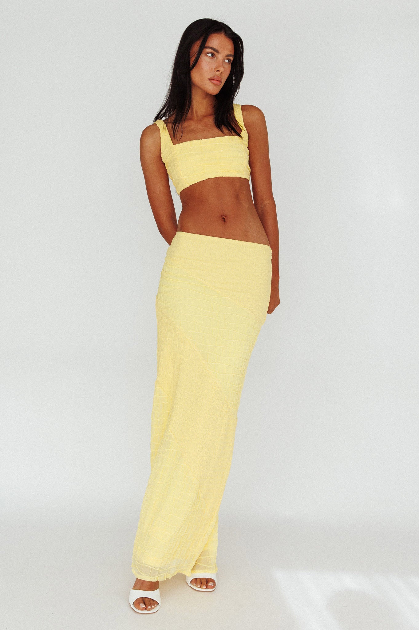 Bindi Puckered Midi Skirt Lemon-Maymioy
