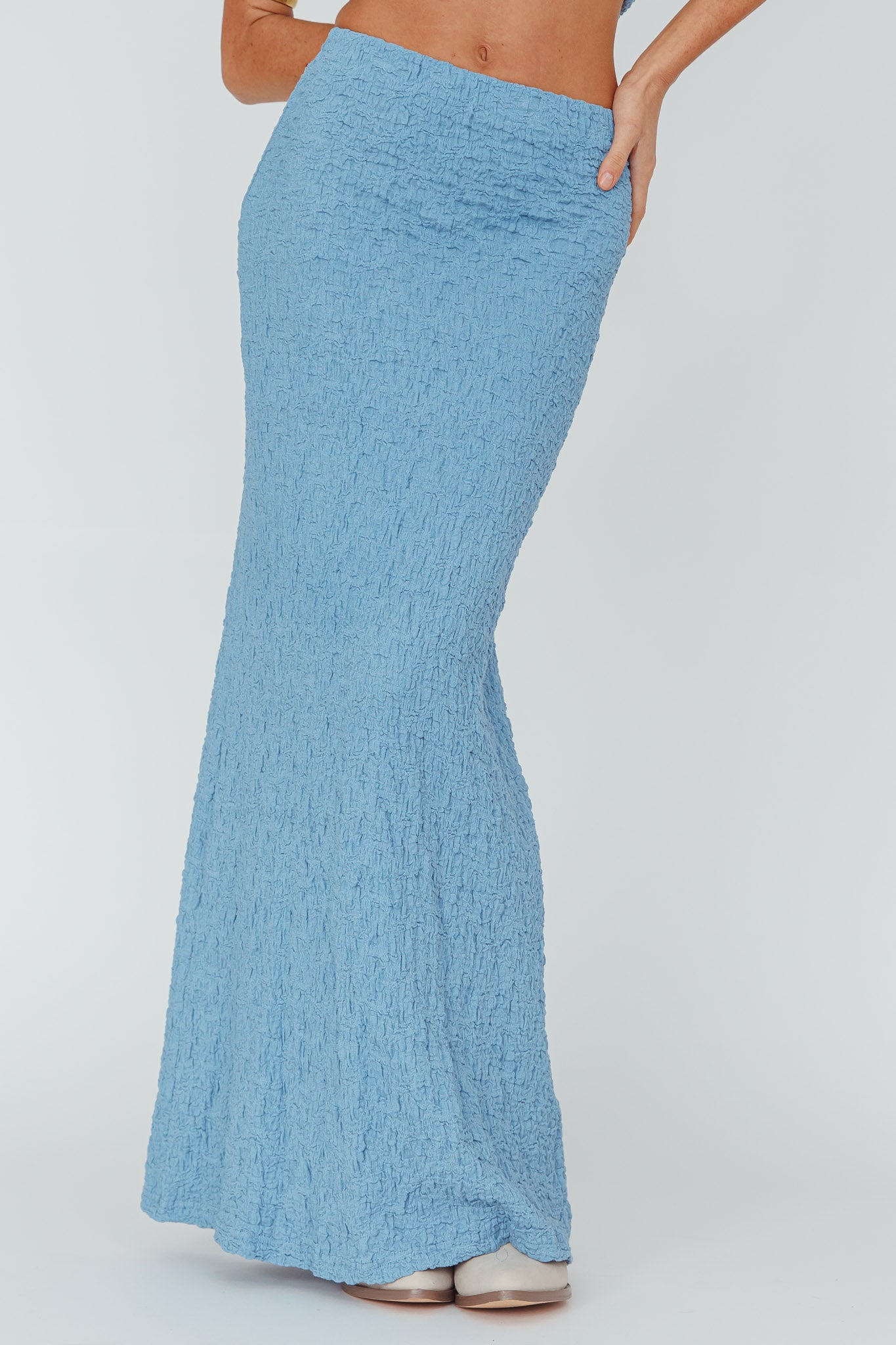 Kalei Textured Midi Skirt Blue-Maymioy