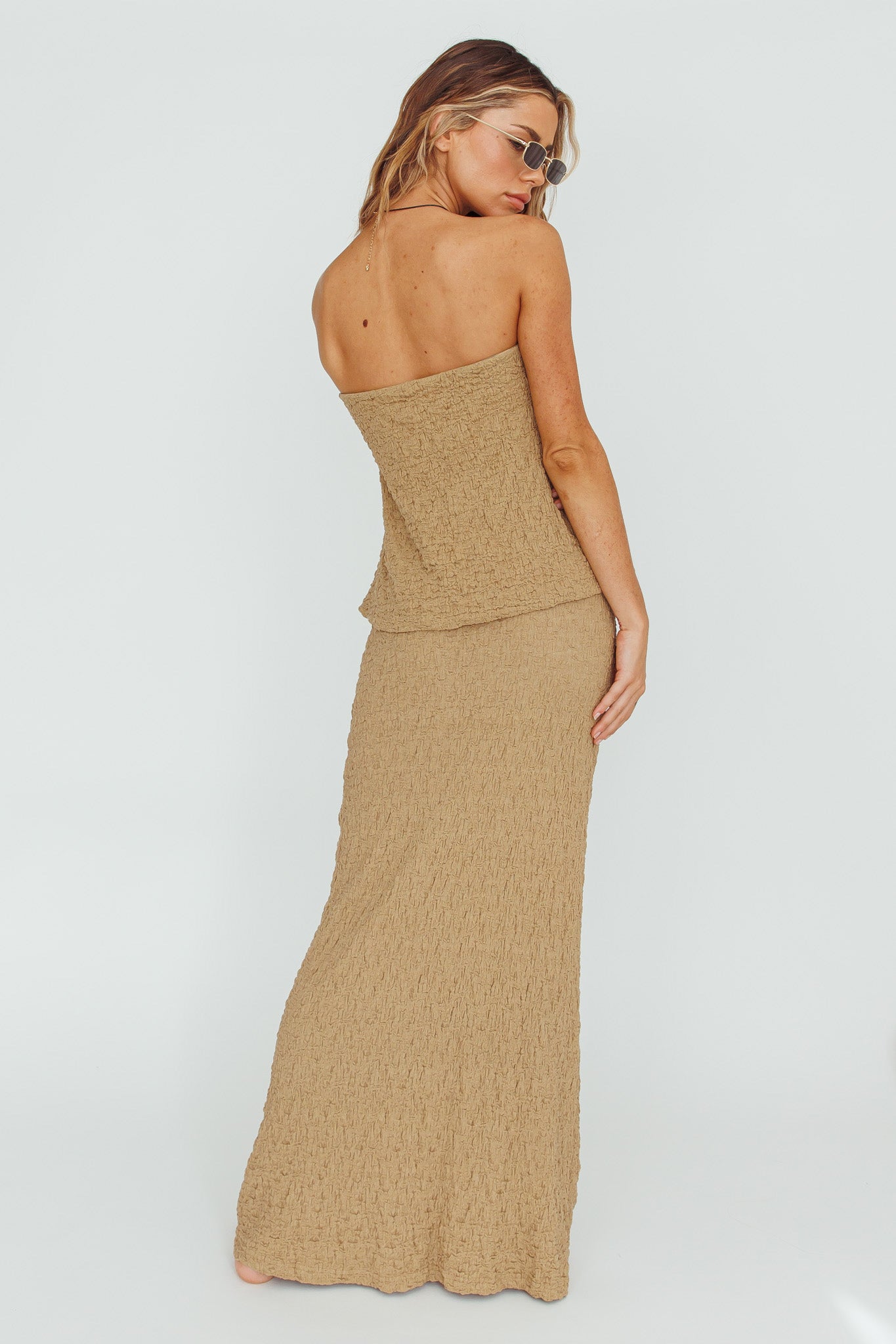 Kalei Textured Midi Skirt Brown-Maymioy